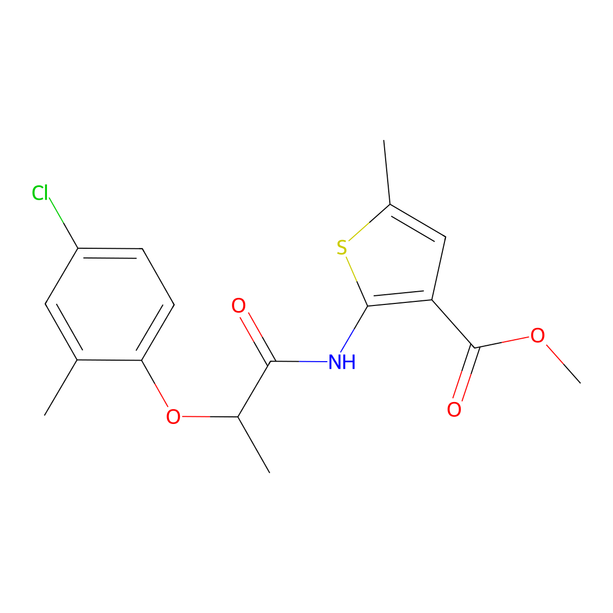 Methyl 2-[2-(4-chloro-2-methylphenoxy)propanoylamino]-5-methylthiophene-3-carboxylate molecular structure, CAS 445007-03-4
