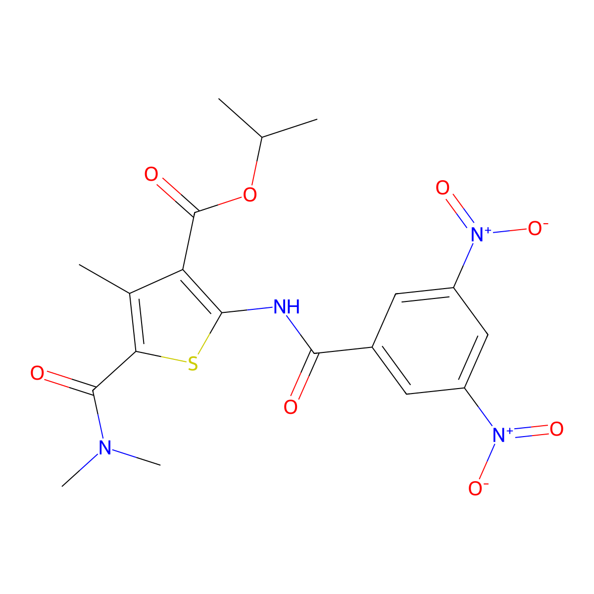 Isopropyl 2-({3,5-bisnitrobenzoyl}amino)-5-[(dimethylamino)carbonyl]-4-methylthiophene-3-carboxylate molecular structure, CAS 445007-16-9