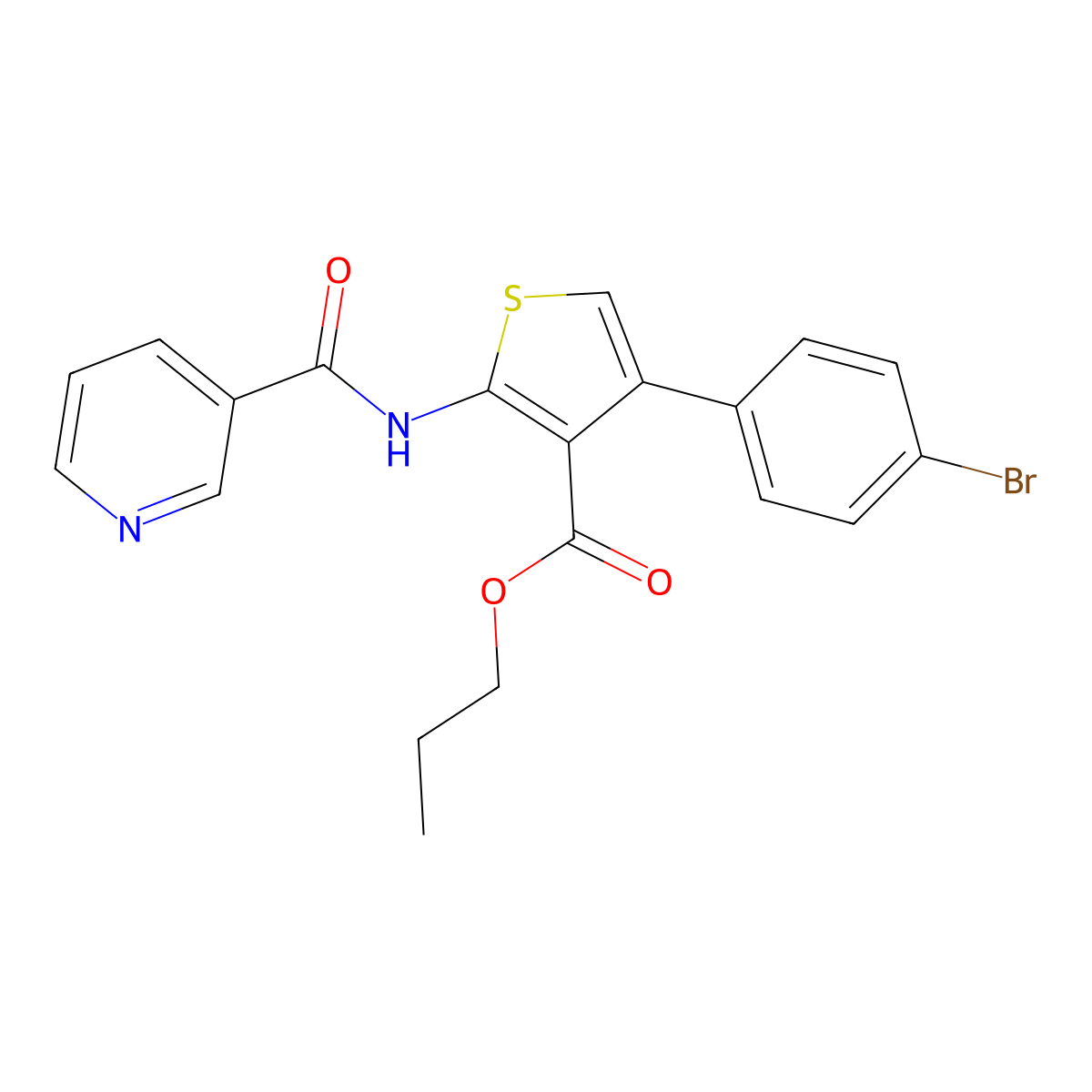Propyl 4-(4-bromophenyl)-2-[(pyridin-3-ylcarbonyl)amino]thiophene-3-carboxylate molecular structure, CAS 445007-22-7