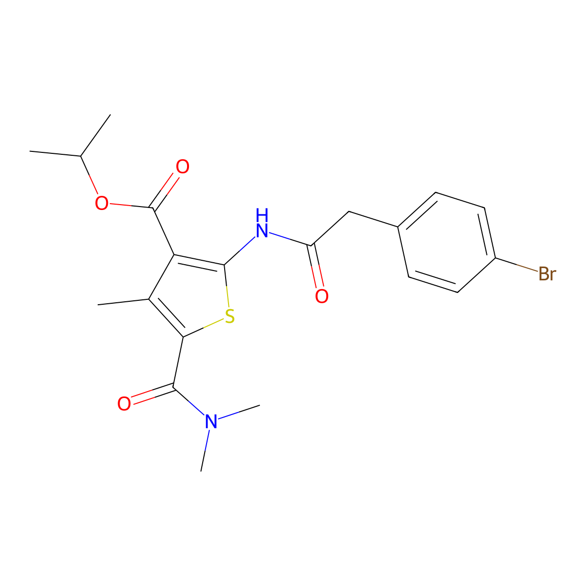 Isopropyl 2-{[(4-bromophenyl)acetyl]amino}-5-[(dimethylamino)carbonyl]-4-methylthiophene-3-carboxylate molecular structure, CAS 445007-35-2