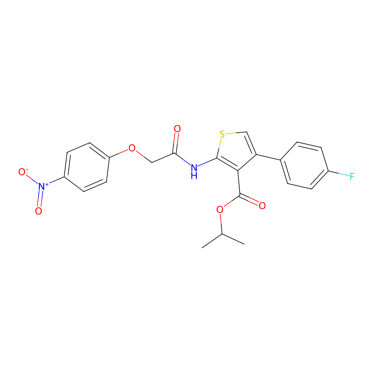 Propan-2-yl 4-(4-fluorophenyl)-2-[[2-(4-nitrophenoxy)acetyl]amino]thiophene-3-carboxylate molecular structure, CAS 445007-52-3