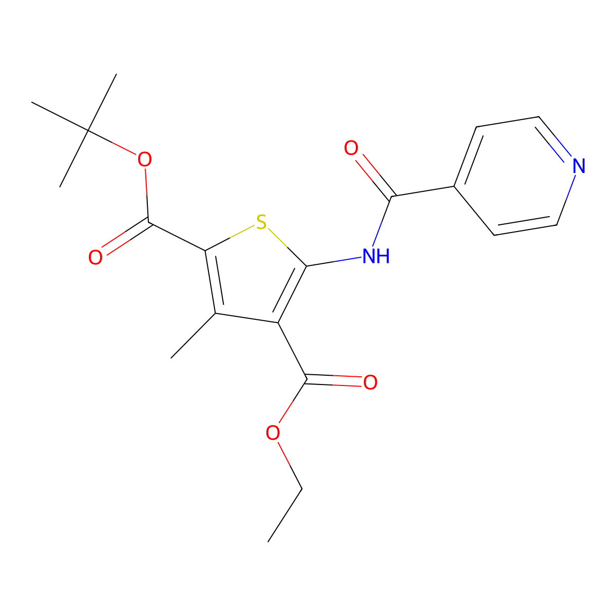 2-Tert-butyl 4-ethyl 5-(isonicotinoylamino)-3-methylthiophene-2,4-dicarboxylate molecular structure, CAS 445007-56-7