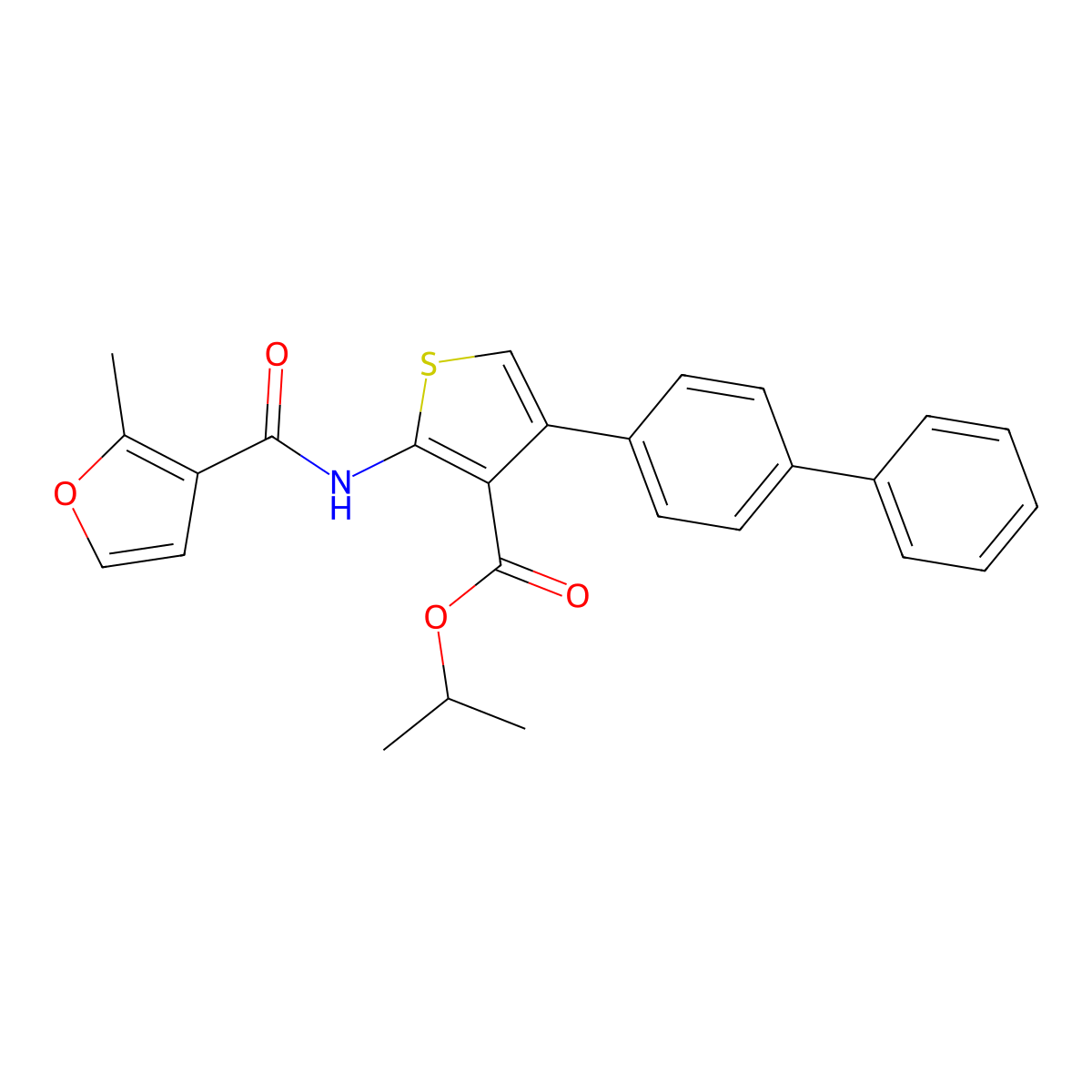 Propan-2-yl 2-[(2-methylfuran-3-carbonyl)amino]-4-(4-phenylphenyl)thiophene-3-carboxylate molecular structure, CAS 445007-60-3
