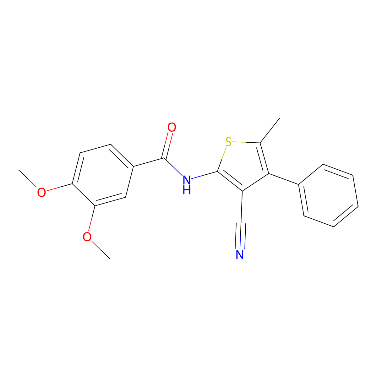 N-(3-cyano-5-methyl-4-phenylthien-2-yl)-3,4-dimethoxybenzamide molecular structure, CAS 445007-61-4