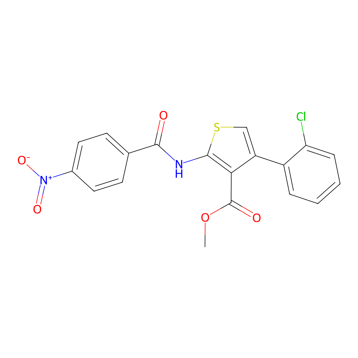 Methyl 4-(2-chlorophenyl)-2-[(4-nitrobenzoyl)amino]thiophene-3-carboxylate molecular structure, CAS 445007-79-4