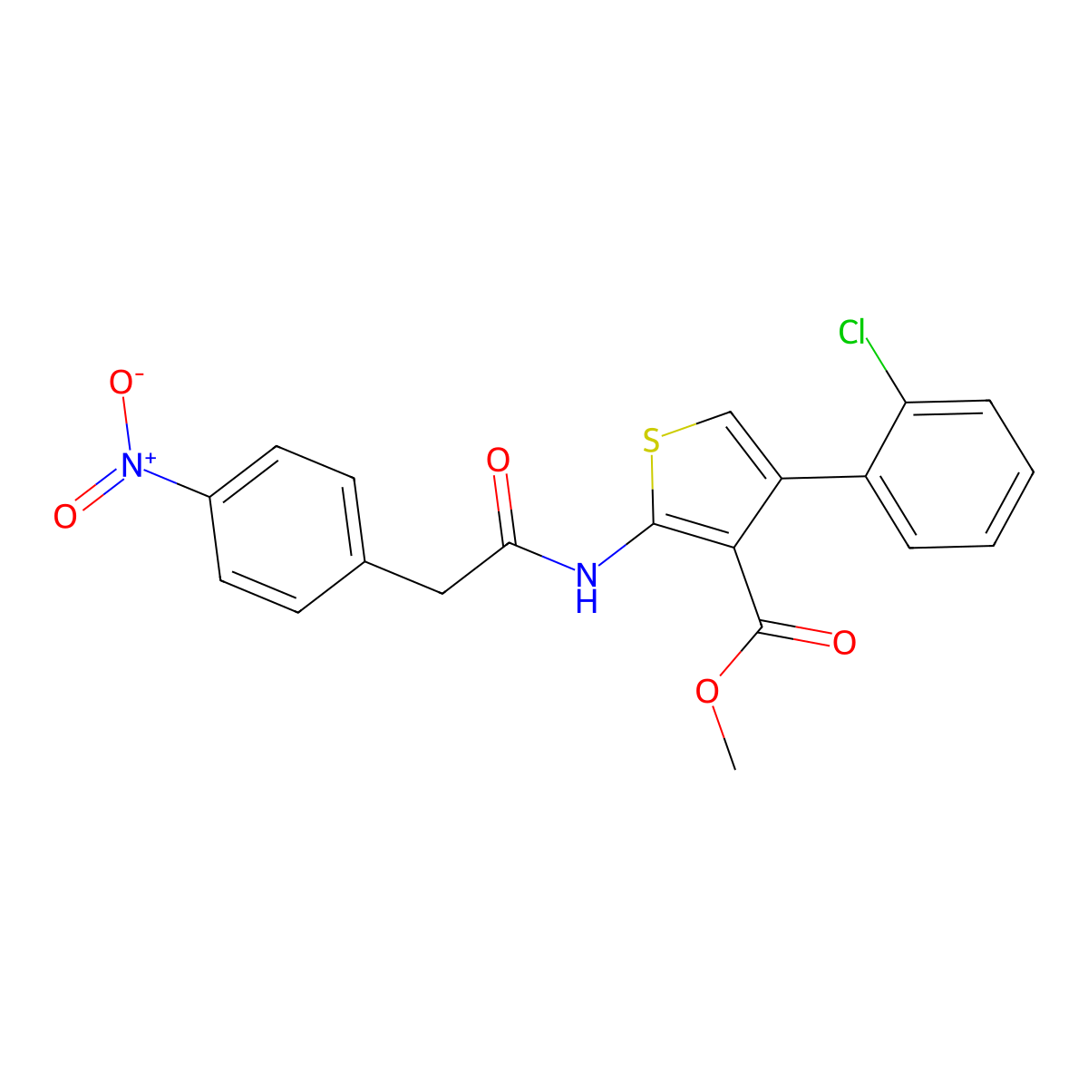 Methyl 4-(2-chlorophenyl)-2-[({4-nitrophenyl}acetyl)amino]thiophene-3-carboxylate molecular structure, CAS 445007-81-8