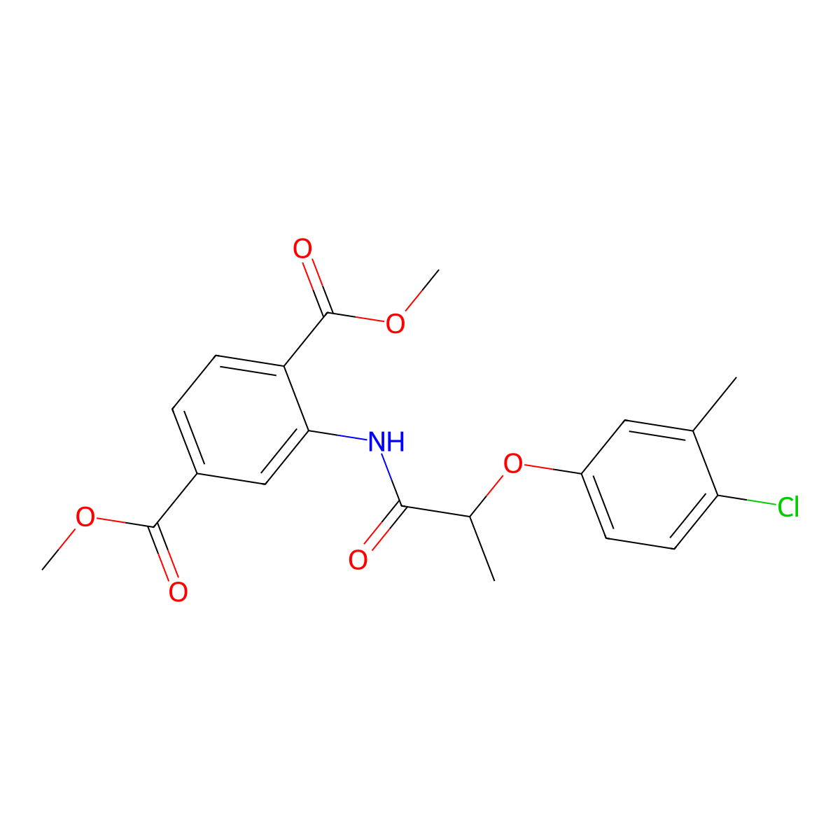 Dimethyl 2-{[2-(4-chloro-3-methylphenoxy)propanoyl]amino}terephthalate molecular structure, CAS 445007-86-3