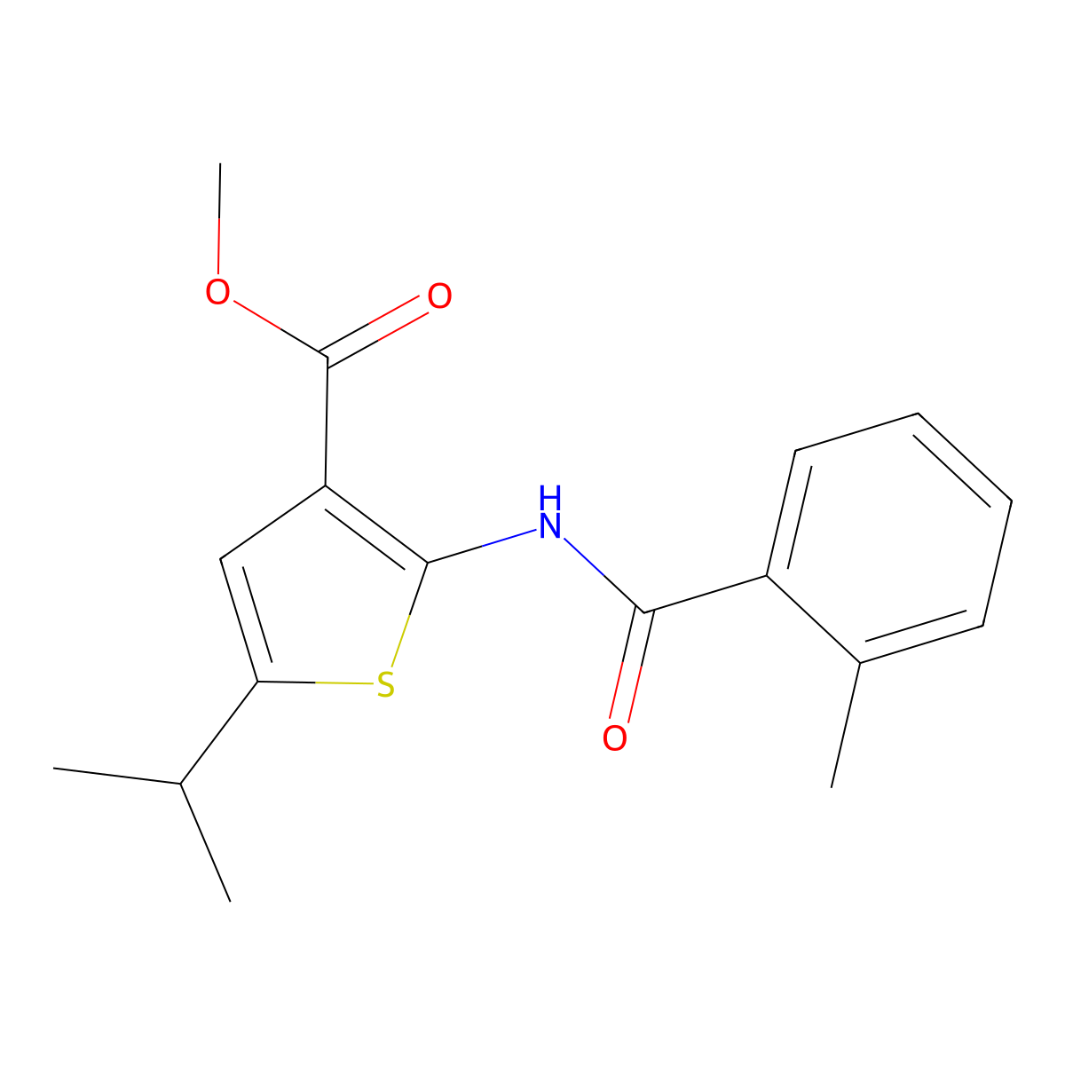Methyl 2-{[(2-methylphenyl)carbonyl]amino}-5-(propan-2-yl)thiophene-3-carboxylate molecular structure, CAS 445007-92-1