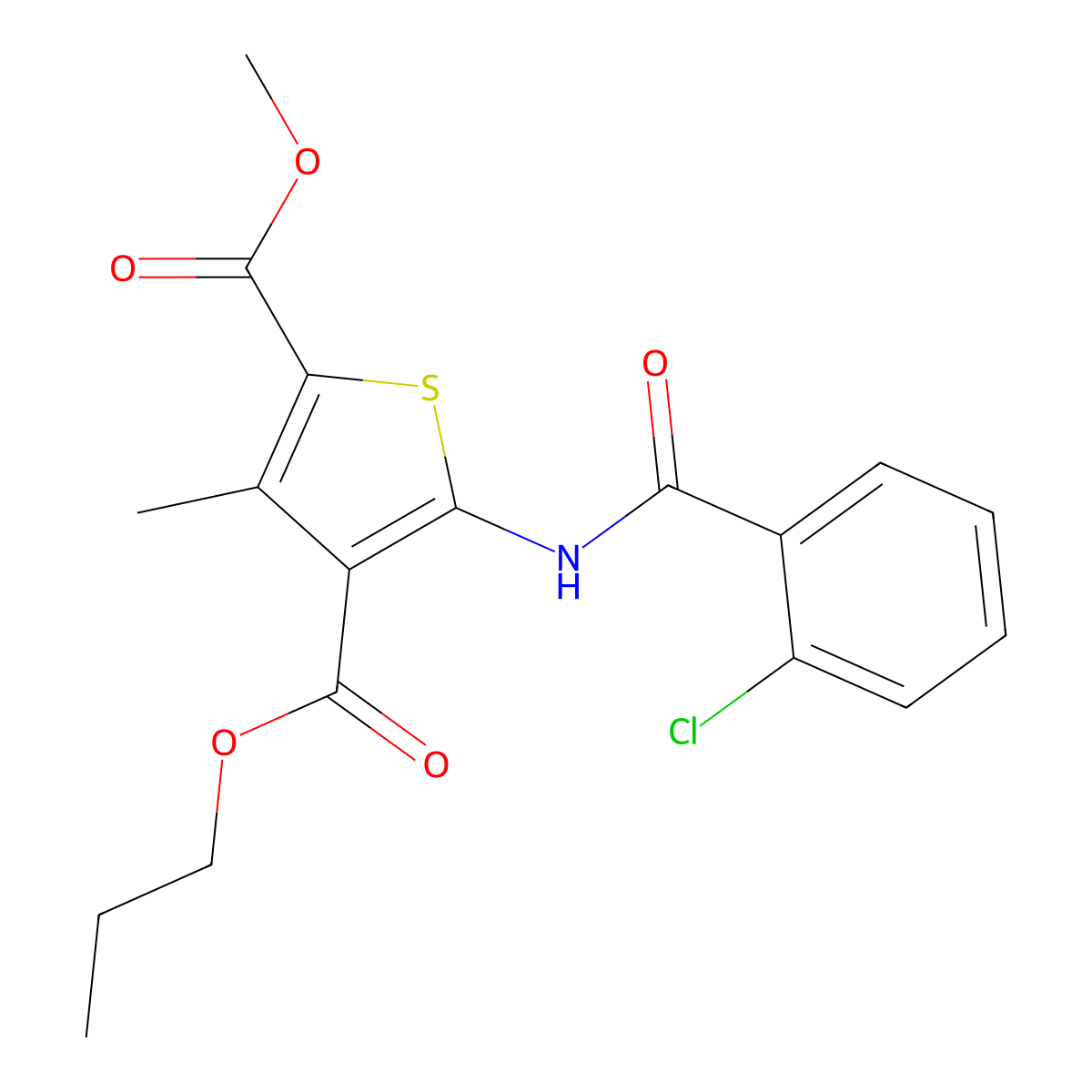 2-O-methyl 4-O-propyl 5-[(2-chlorobenzoyl)amino]-3-methylthiophene-2,4-dicarboxylate molecular structure, CAS 445007-96-5