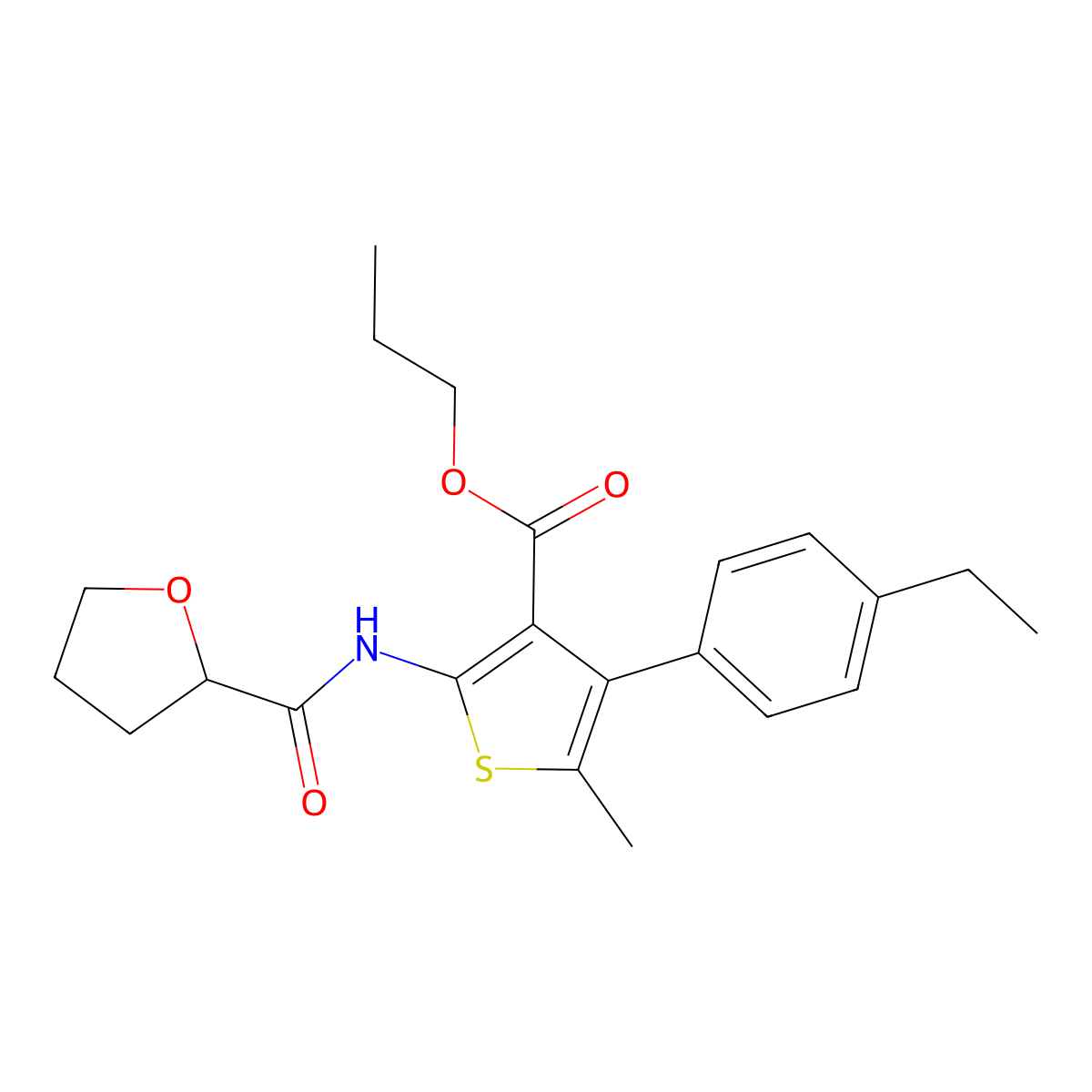 Propyl 4-(4-ethylphenyl)-5-methyl-2-(oxolane-2-carbonylamino)thiophene-3-carboxylate molecular structure, CAS 445007-99-8