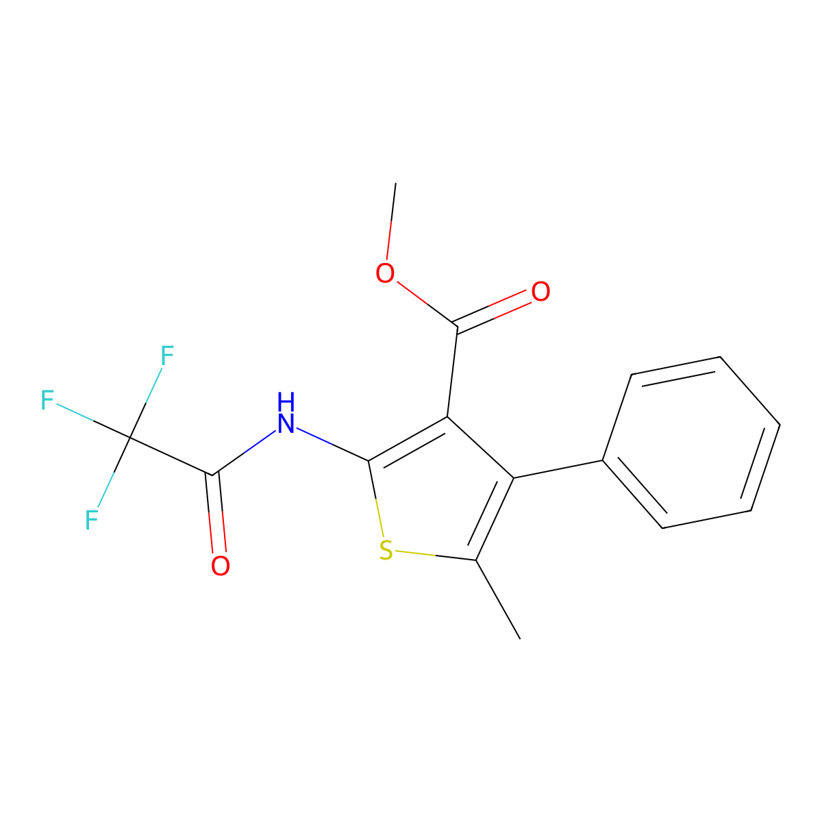 Methyl 5-methyl-4-phenyl-2-[(trifluoroacetyl)amino]-3-thiophenecarboxylate molecular structure, CAS 445008-04-8