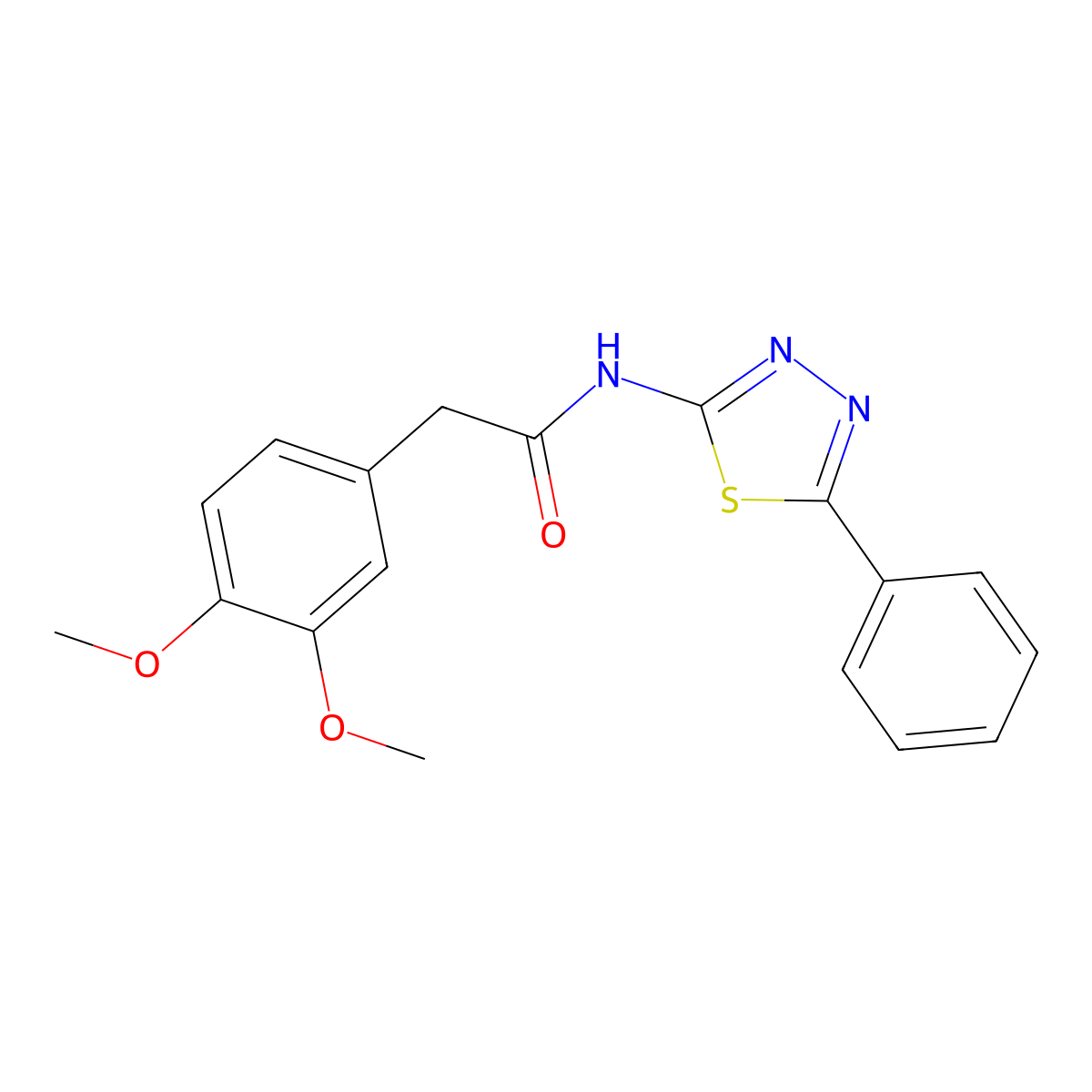 2-(3,4-dimethoxyphenyl)-N-(5-phenyl-1,3,4-thiadiazol-2-yl)acetamide molecular structure, CAS 445008-10-6