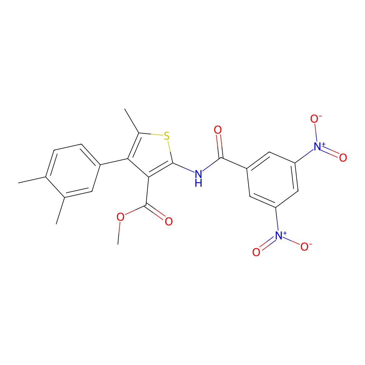 Methyl 2-({3,5-bisnitrobenzoyl}amino)-4-(3,4-dimethylphenyl)-5-methylthiophene-3-carboxylate molecular structure, CAS 445008-24-2