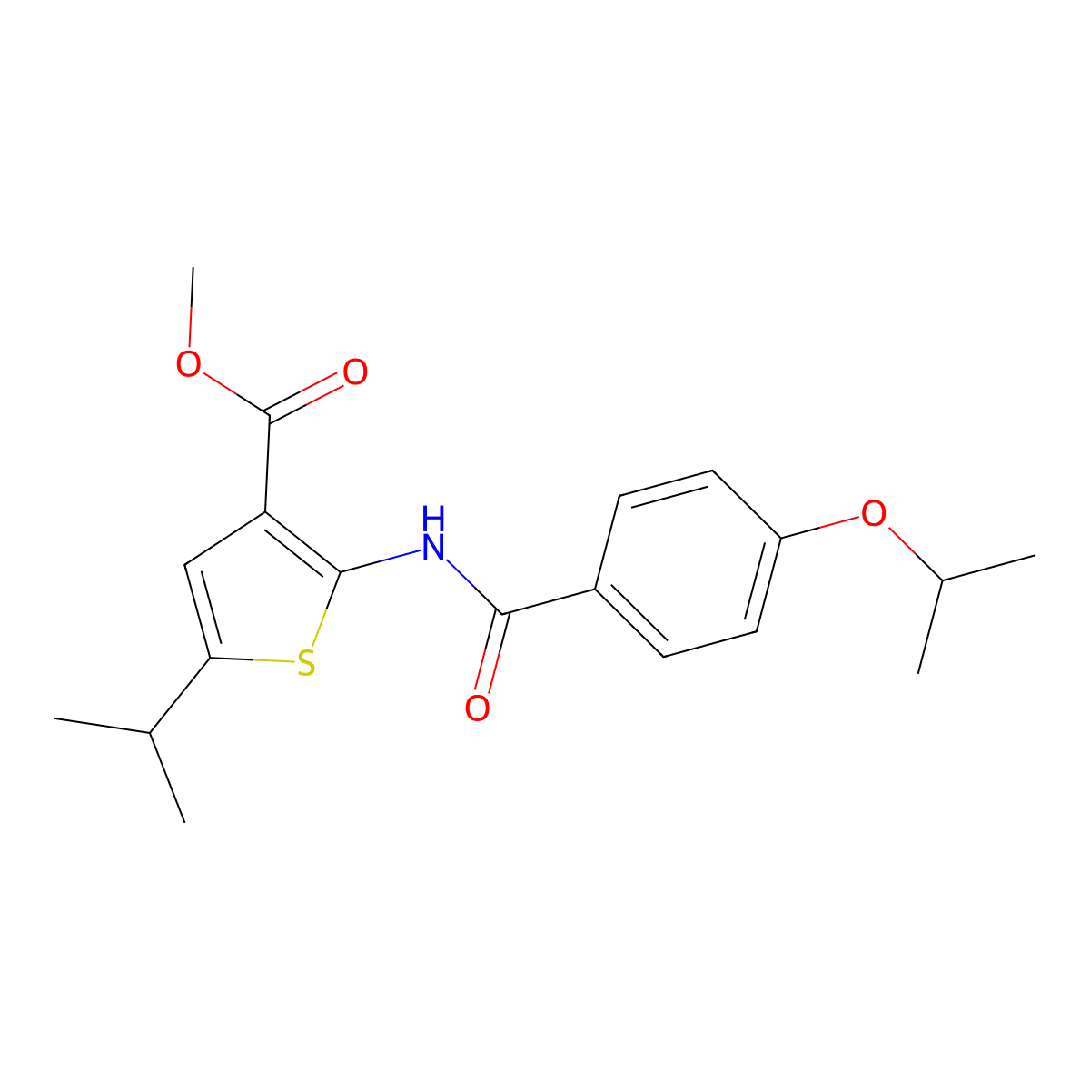 Methyl 2-[(4-isopropoxybenzoyl)amino]-5-isopropyl-3-thiophenecarboxylate molecular structure, CAS 445008-30-0