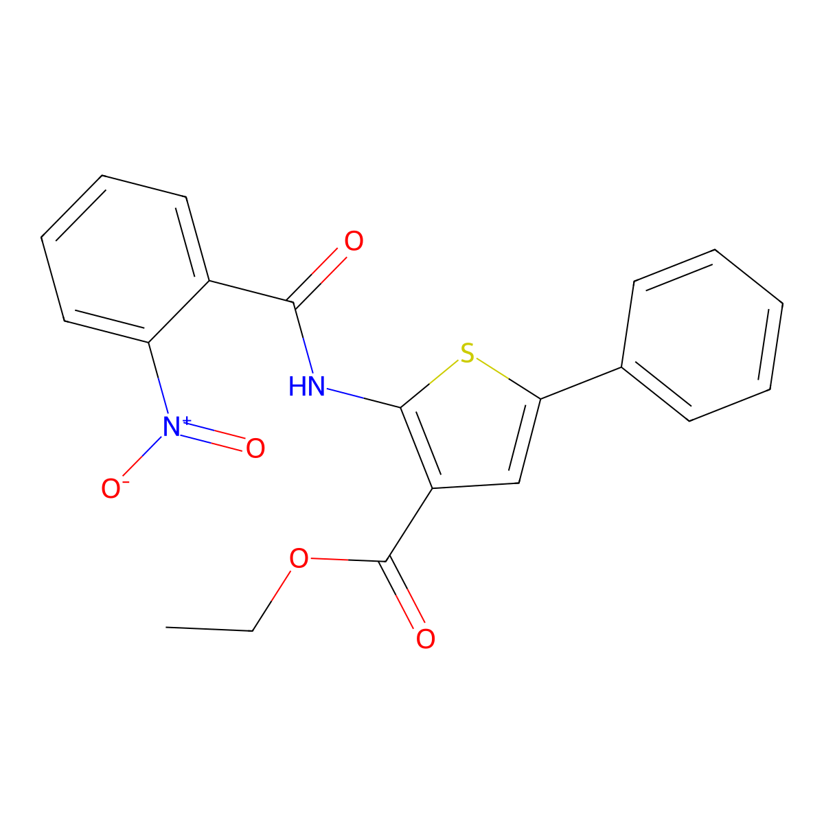 Ethyl 2-({2-nitrobenzoyl}amino)-5-phenylthiophene-3-carboxylate molecular structure, CAS 445008-55-9