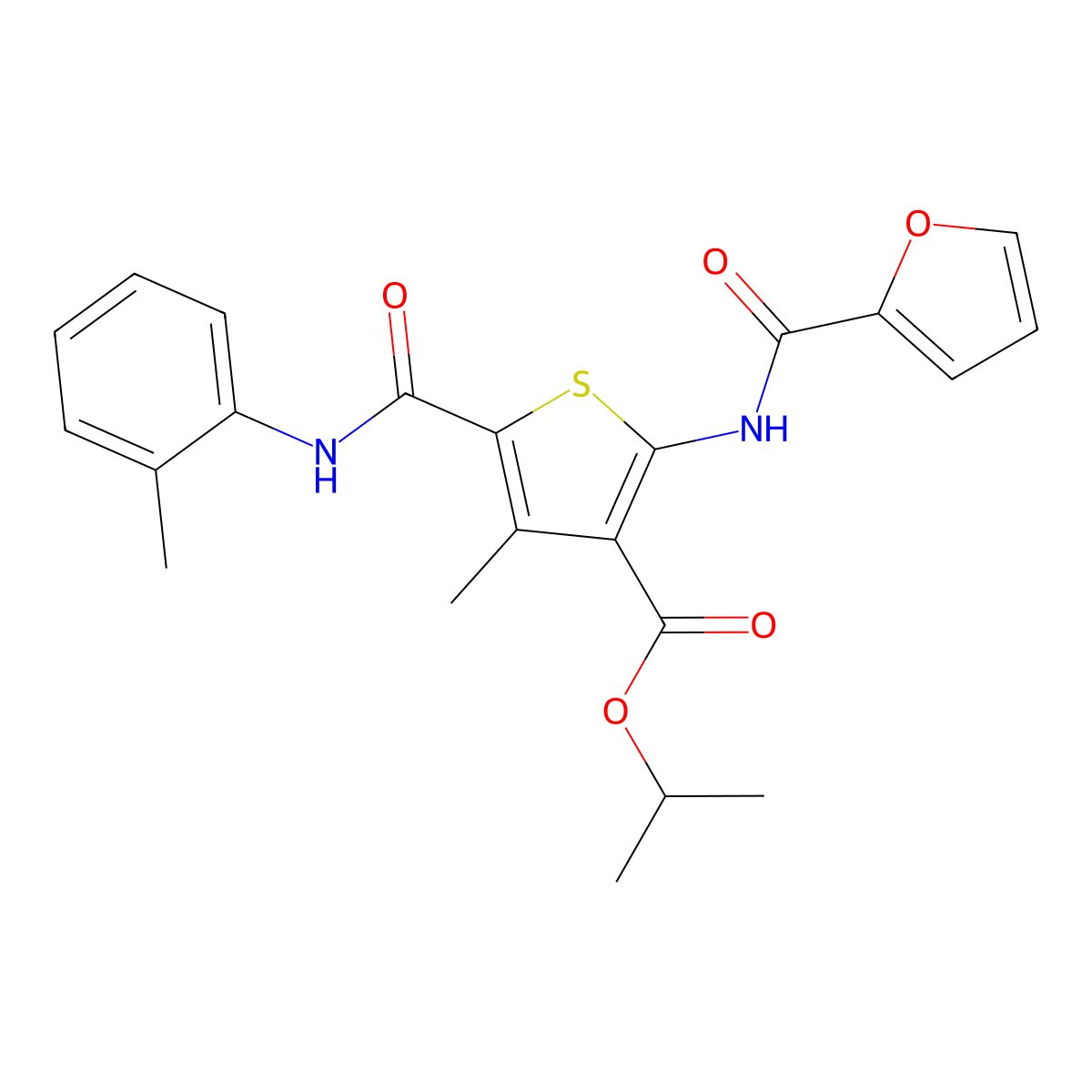 Isopropyl 2-(2-furoylamino)-4-methyl-5-(2-toluidinocarbonyl)thiophene-3-carboxylate molecular structure, CAS 445008-59-3