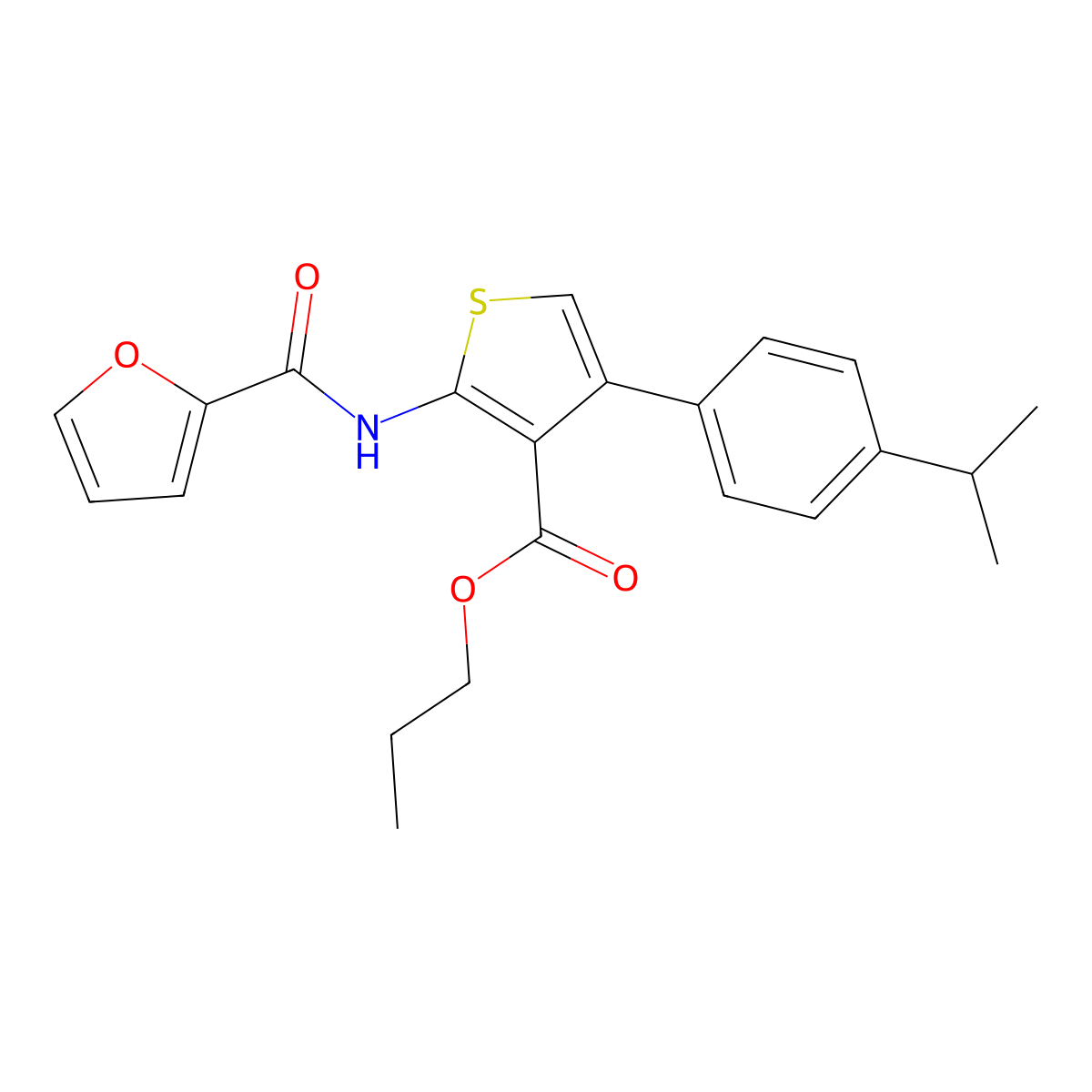 Propyl 2-(furan-2-carbonylamino)-4-(4-propan-2-ylphenyl)thiophene-3-carboxylate molecular structure, CAS 445008-62-8