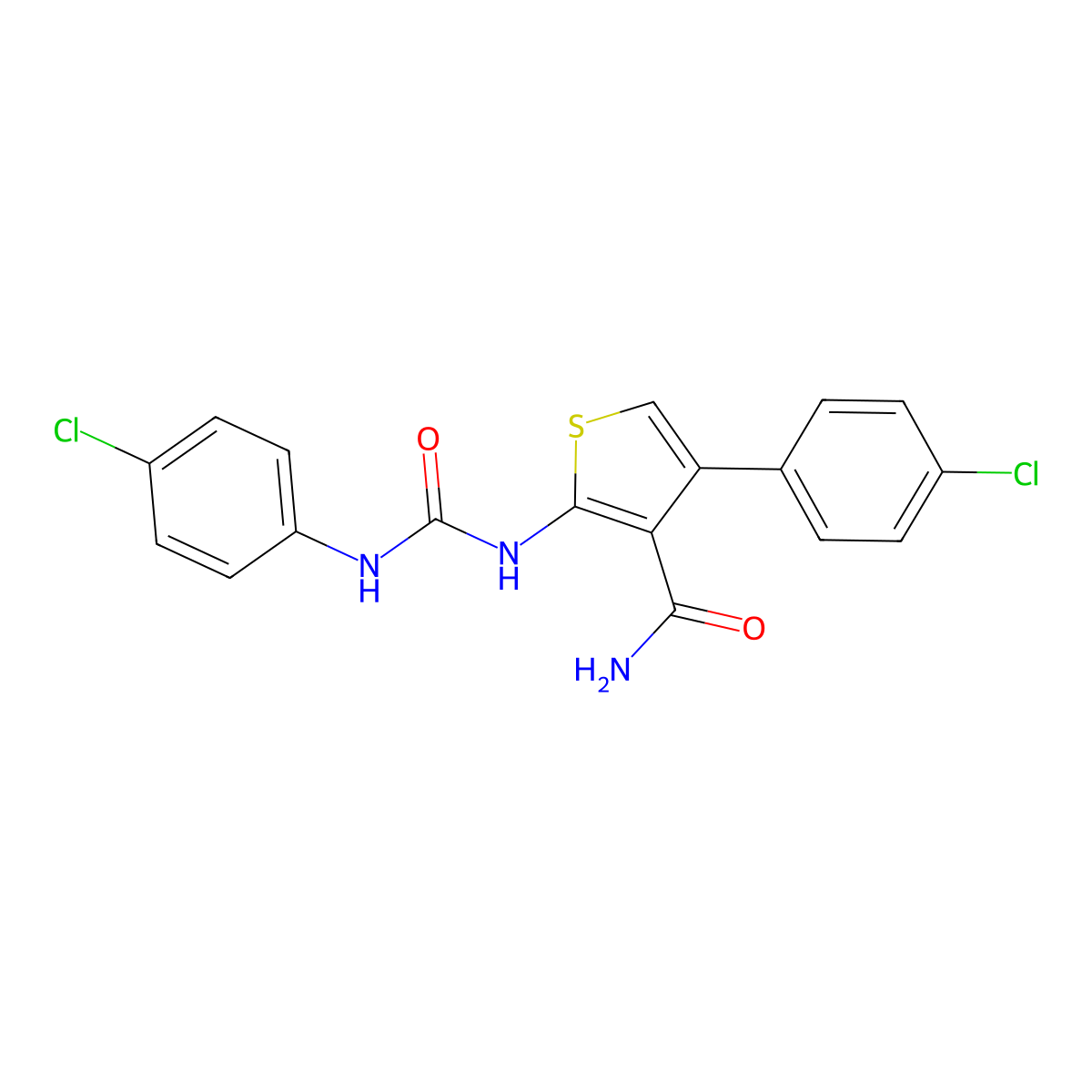 4-(4-Chlorophenyl)-2-[(4-chlorophenyl)carbamoylamino]thiophene-3-carboxamide molecular structure, CAS 445008-63-9