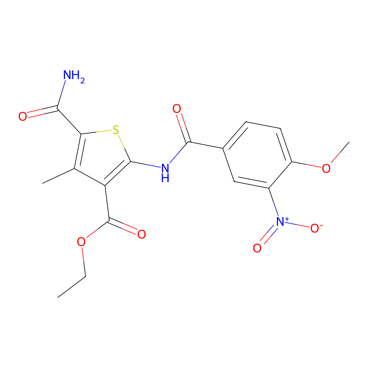 Ethyl 5-carbamoyl-2-[(4-methoxy-3-nitrobenzoyl)amino]-4-methylthiophene-3-carboxylate molecular structure, CAS 445008-70-8
