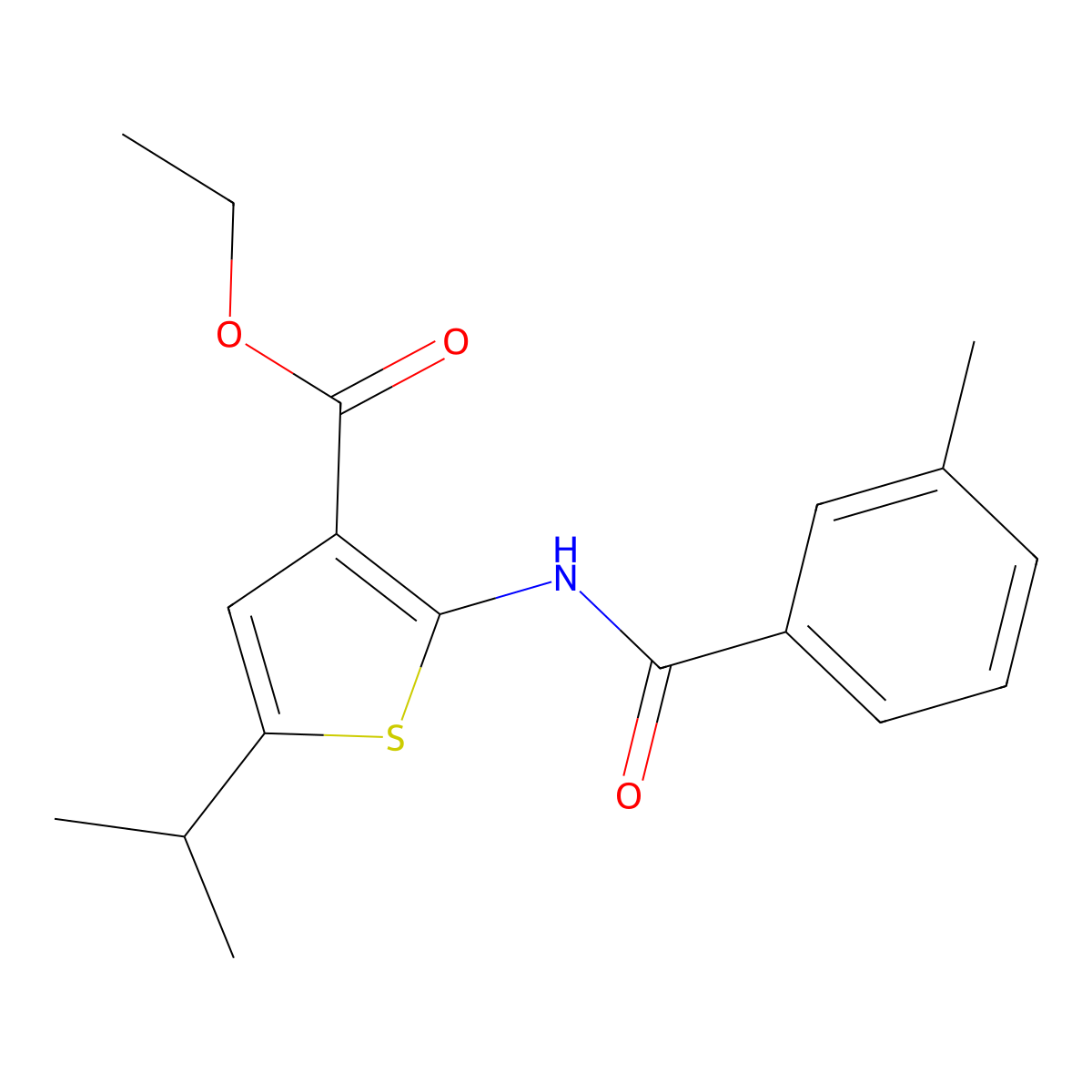 Ethyl 2-[(3-methylbenzoyl)amino]-5-propan-2-ylthiophene-3-carboxylate molecular structure, CAS 445008-81-1