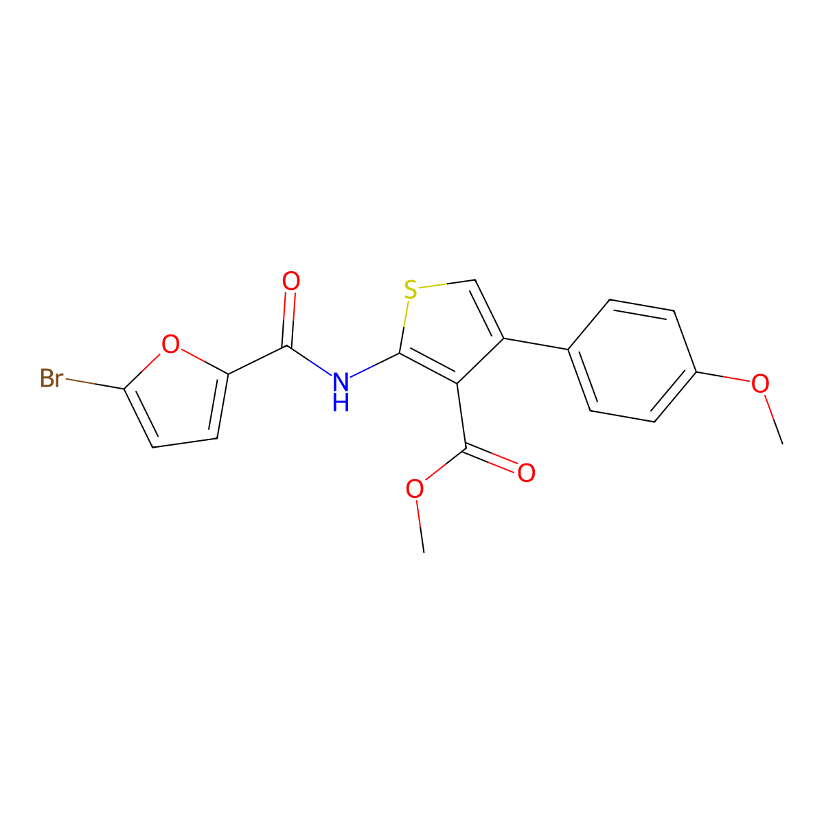 Methyl 2-[(5-bromofuran-2-carbonyl)amino]-4-(4-methoxyphenyl)thiophene-3-carboxylate molecular structure, CAS 445008-84-4
