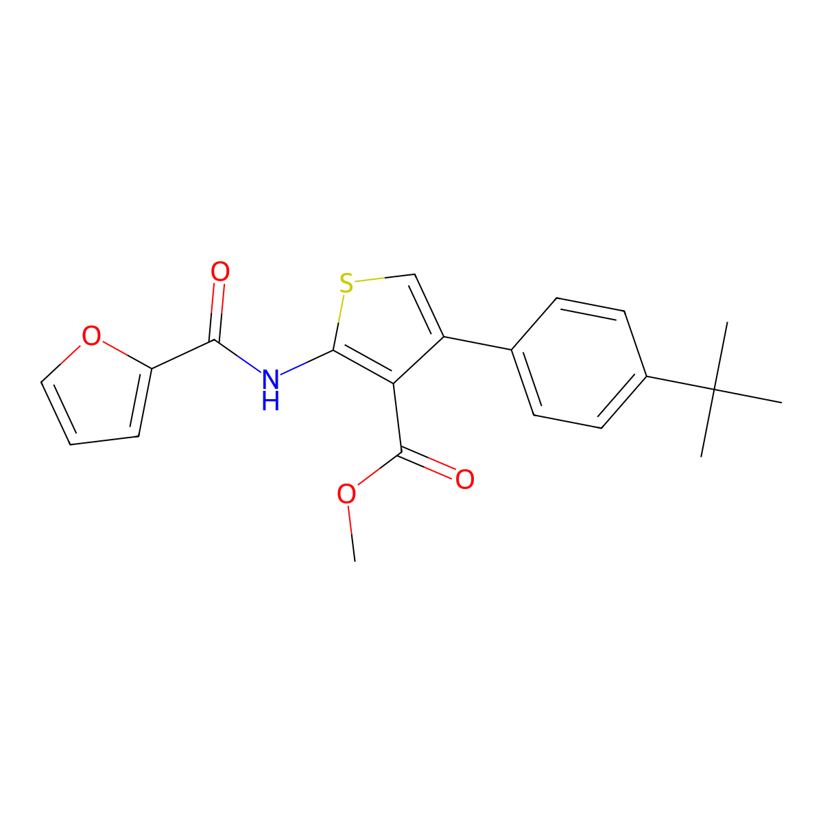 Methyl 4-(4-tert-butylphenyl)-2-(2-furoylamino)thiophene-3-carboxylate molecular structure, CAS 445008-92-4