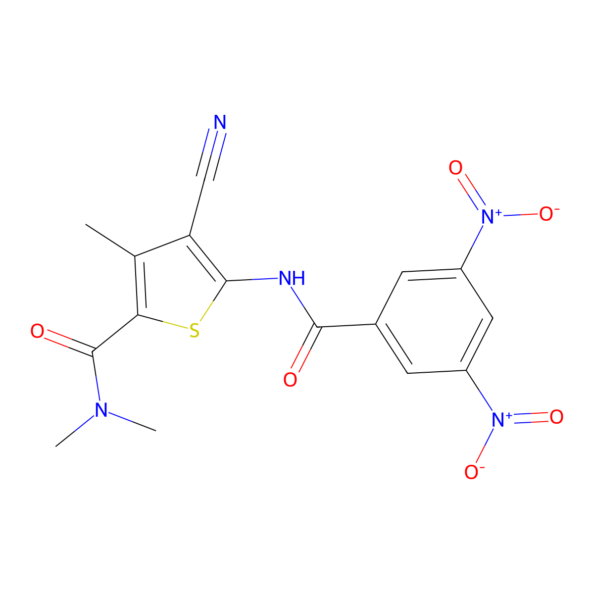 4-cyano-5-[(3,5-dinitrobenzoyl)amino]-N,N,3-trimethylthiophene-2-carboxamide molecular structure, CAS 445008-94-6