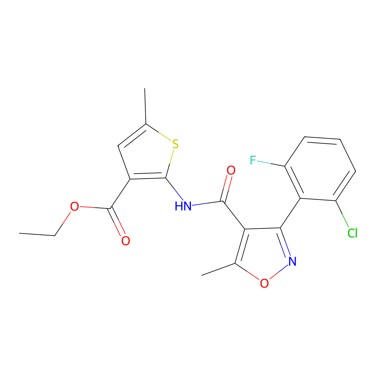 Ethyl 2-({[3-(2-chloro-6-fluorophenyl)-5-methyl-4-isoxazolyl]carbonyl}amino)-5-methyl-3-thiophenecarboxylate molecular structure, CAS 445013-05-8