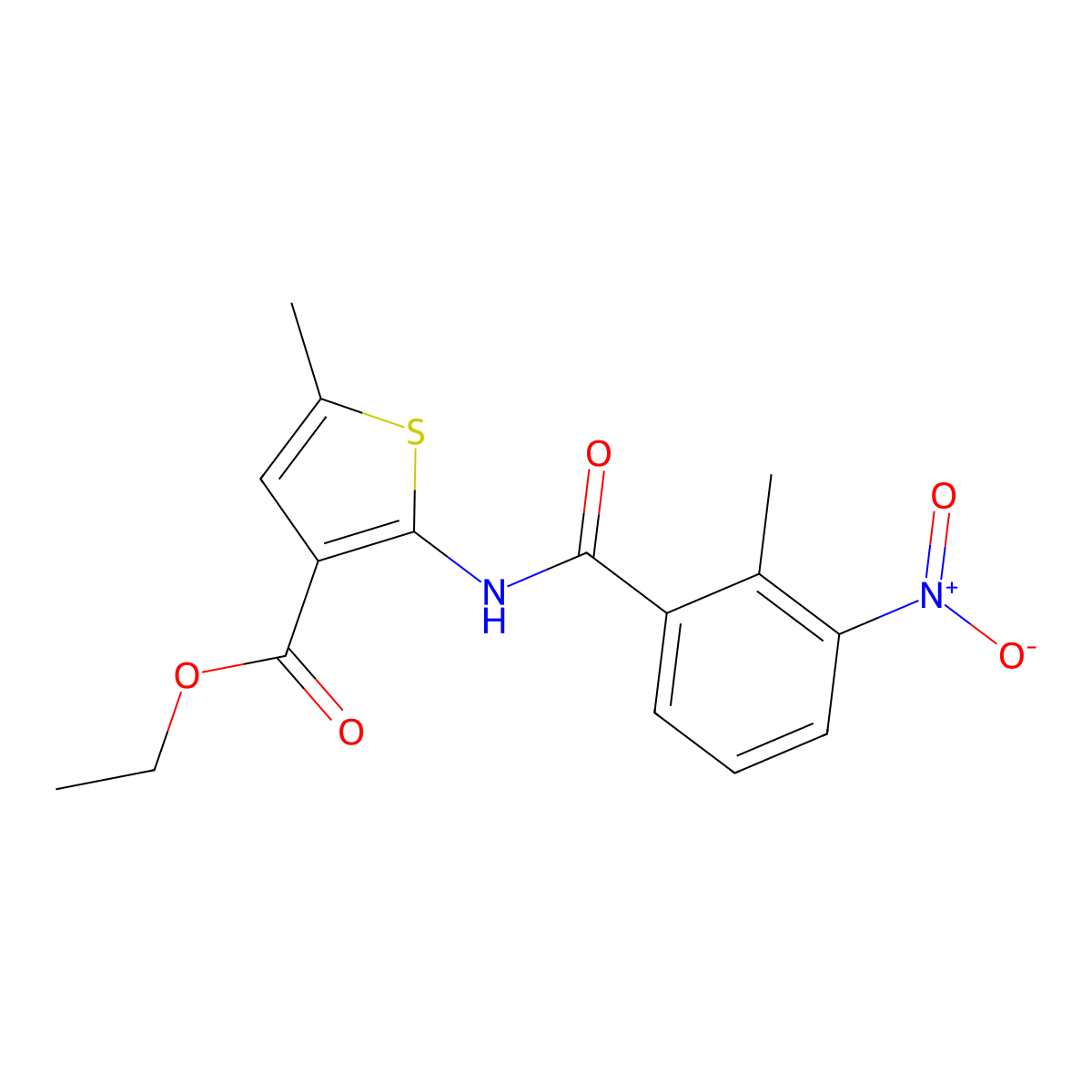 Ethyl 5-methyl-2-[(2-methyl-3-nitrobenzoyl)amino]thiophene-3-carboxylate molecular structure, CAS 445013-20-7