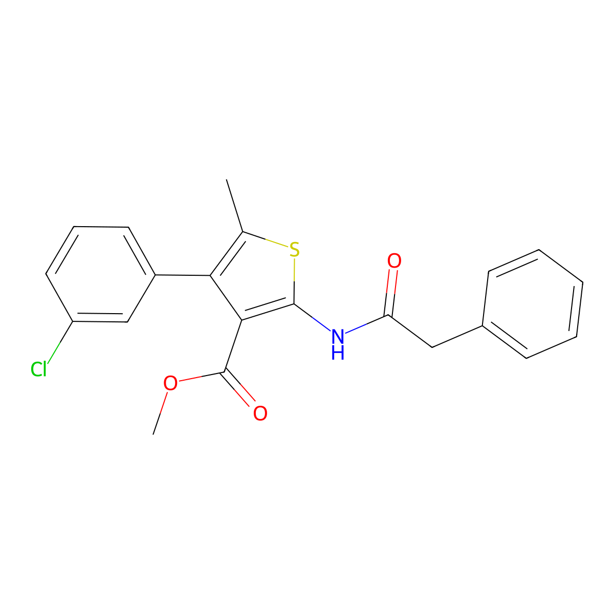 Methyl 4-(3-chlorophenyl)-5-methyl-2-[(phenylacetyl)amino]thiophene-3-carboxylate molecular structure, CAS 445013-22-9