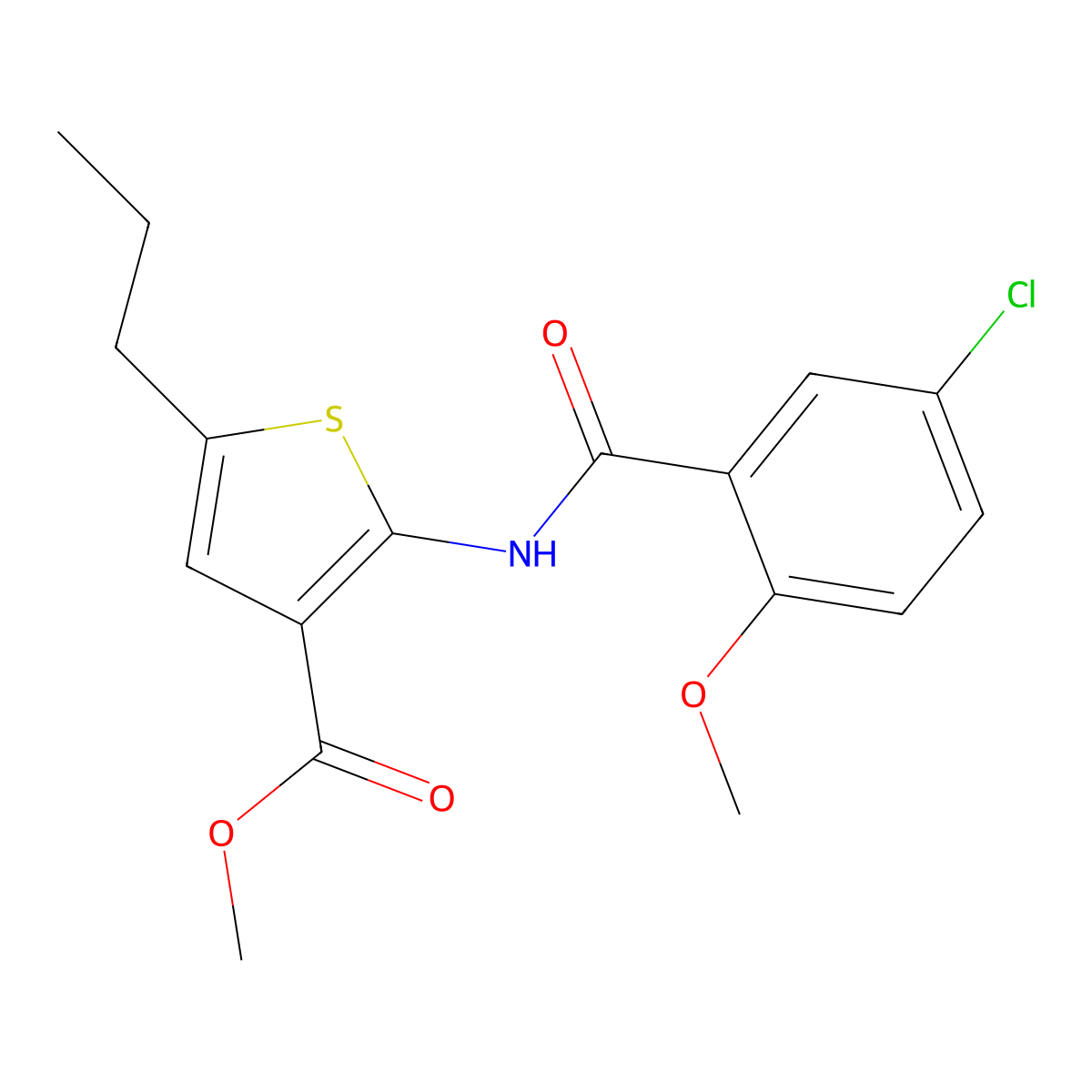Methyl 2-[(5-chloro-2-methoxybenzoyl)amino]-5-propylthiophene-3-carboxylate molecular structure, CAS 445013-37-6