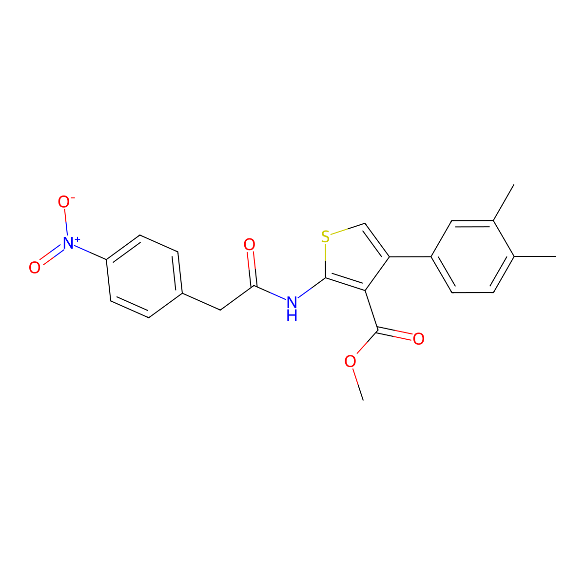 Methyl 4-(3,4-dimethylphenyl)-2-[({4-nitrophenyl}acetyl)amino]thiophene-3-carboxylate molecular structure, CAS 445013-55-8