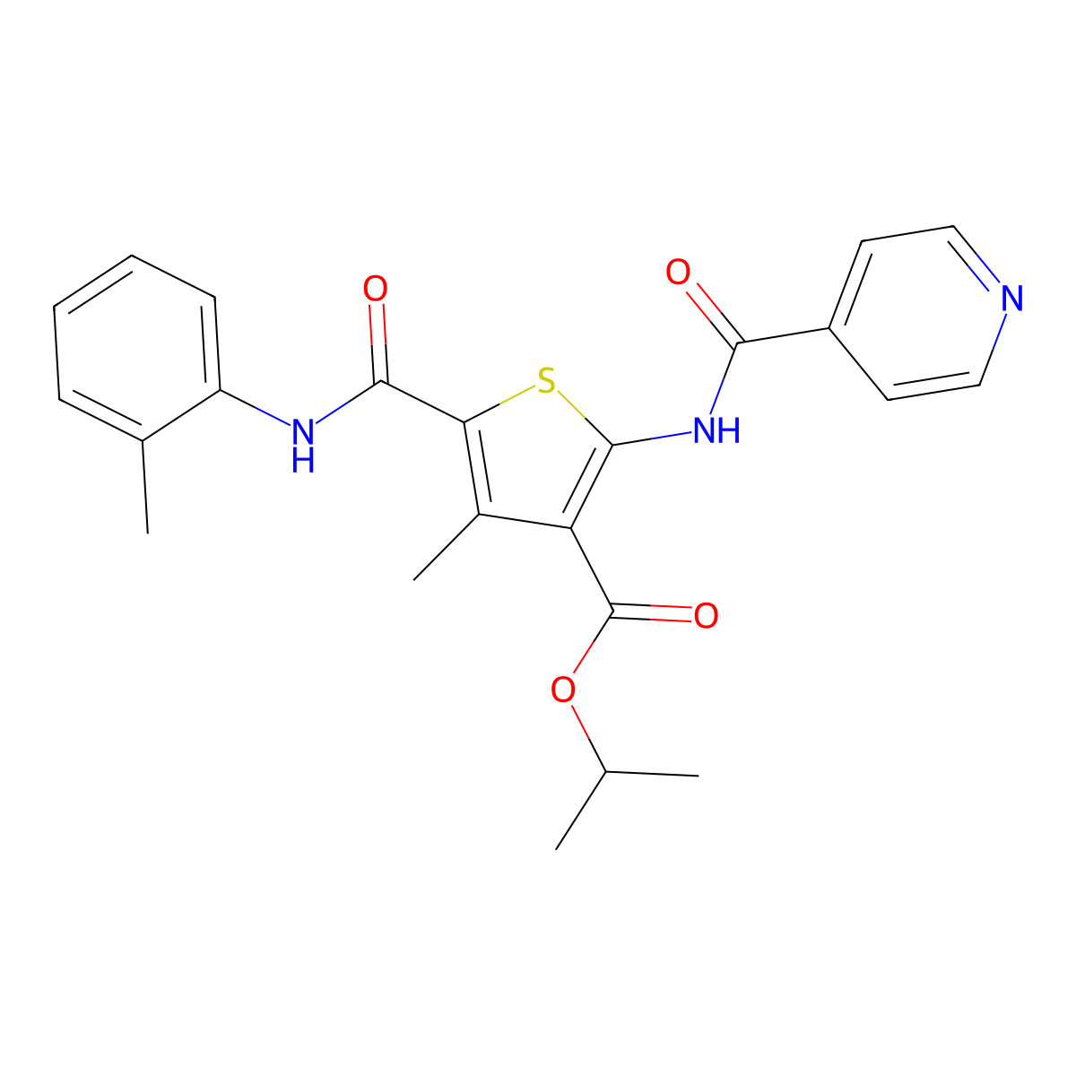 Isopropyl 2-(isonicotinoylamino)-4-methyl-5-(2-toluidinocarbonyl)thiophene-3-carboxylate molecular structure, CAS 445013-76-3