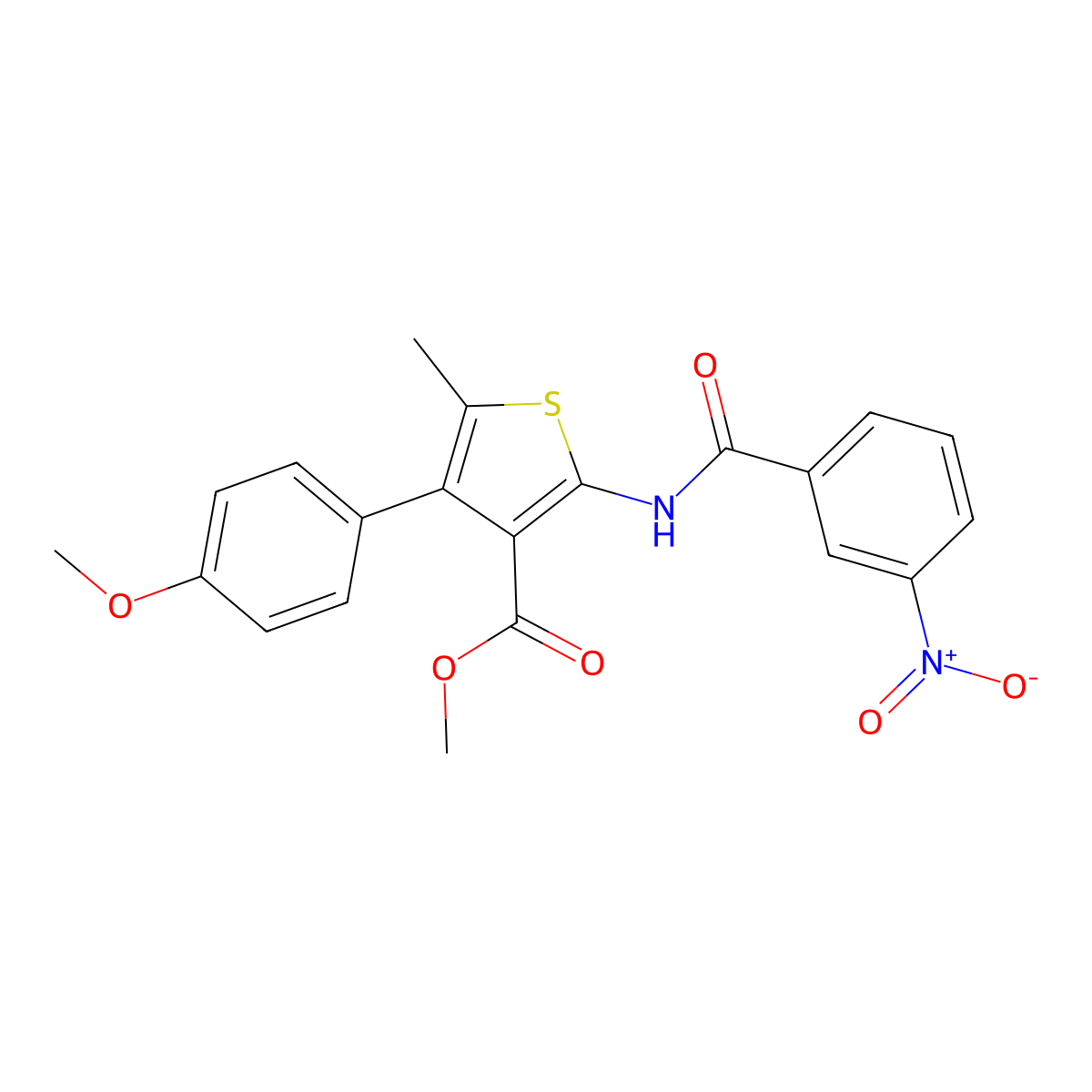 Methyl 2-({3-nitrobenzoyl}amino)-4-(4-methoxyphenyl)-5-methylthiophene-3-carboxylate molecular structure, CAS 445013-77-4