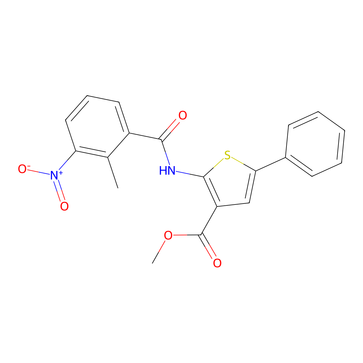 Methyl 2-[(2-methyl-3-nitrobenzoyl)amino]-5-phenylthiophene-3-carboxylate molecular structure, CAS 445013-85-4