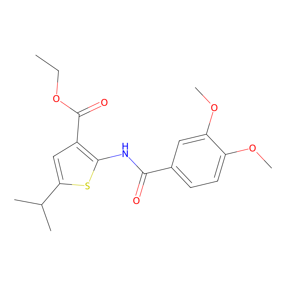 Ethyl 2-[(3,4-dimethoxybenzoyl)amino]-5-propan-2-ylthiophene-3-carboxylate molecular structure, CAS 445013-95-6