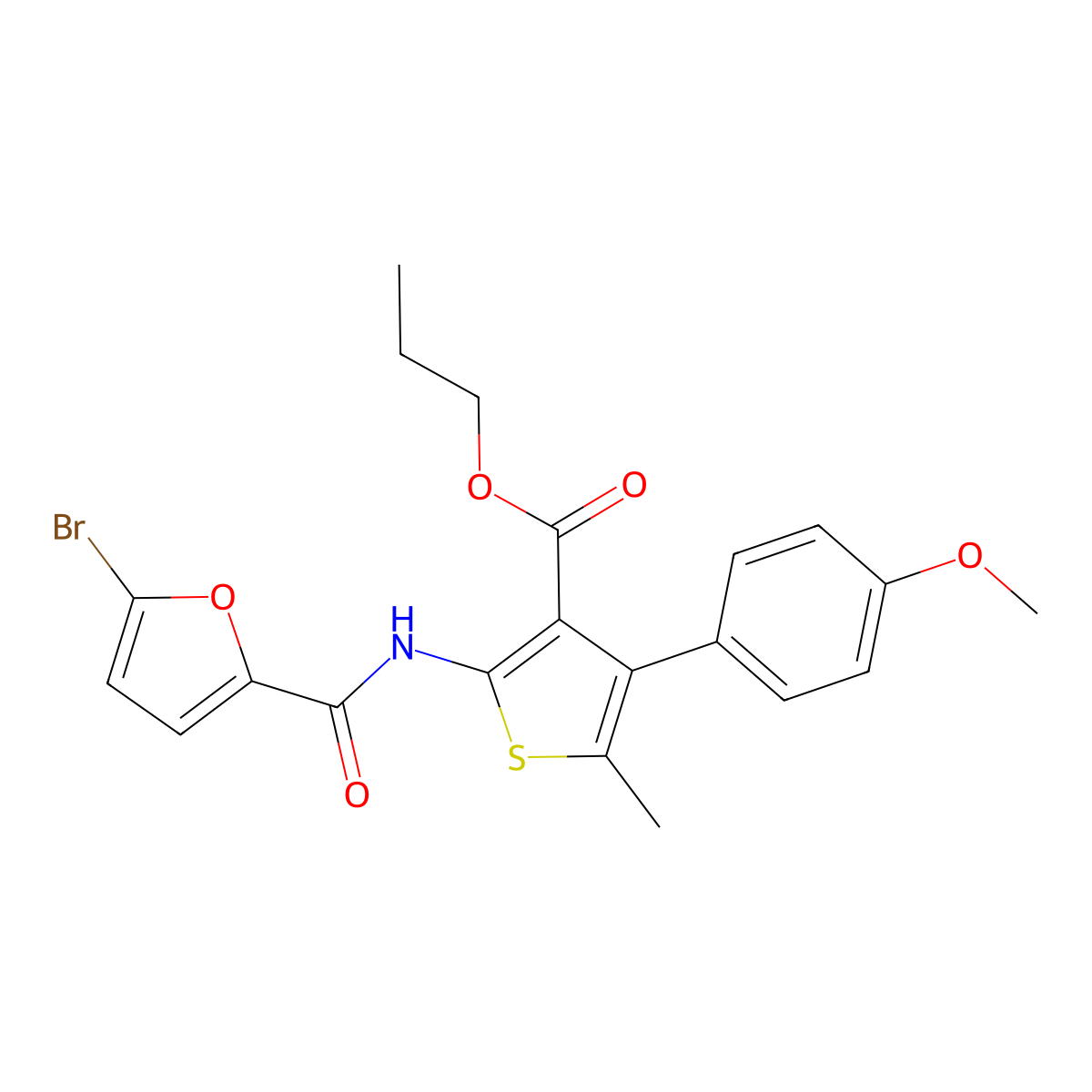 Propyl 2-[(5-bromo-2-furoyl)amino]-4-(4-methoxyphenyl)-5-methylthiophene-3-carboxylate molecular structure, CAS 445014-06-2