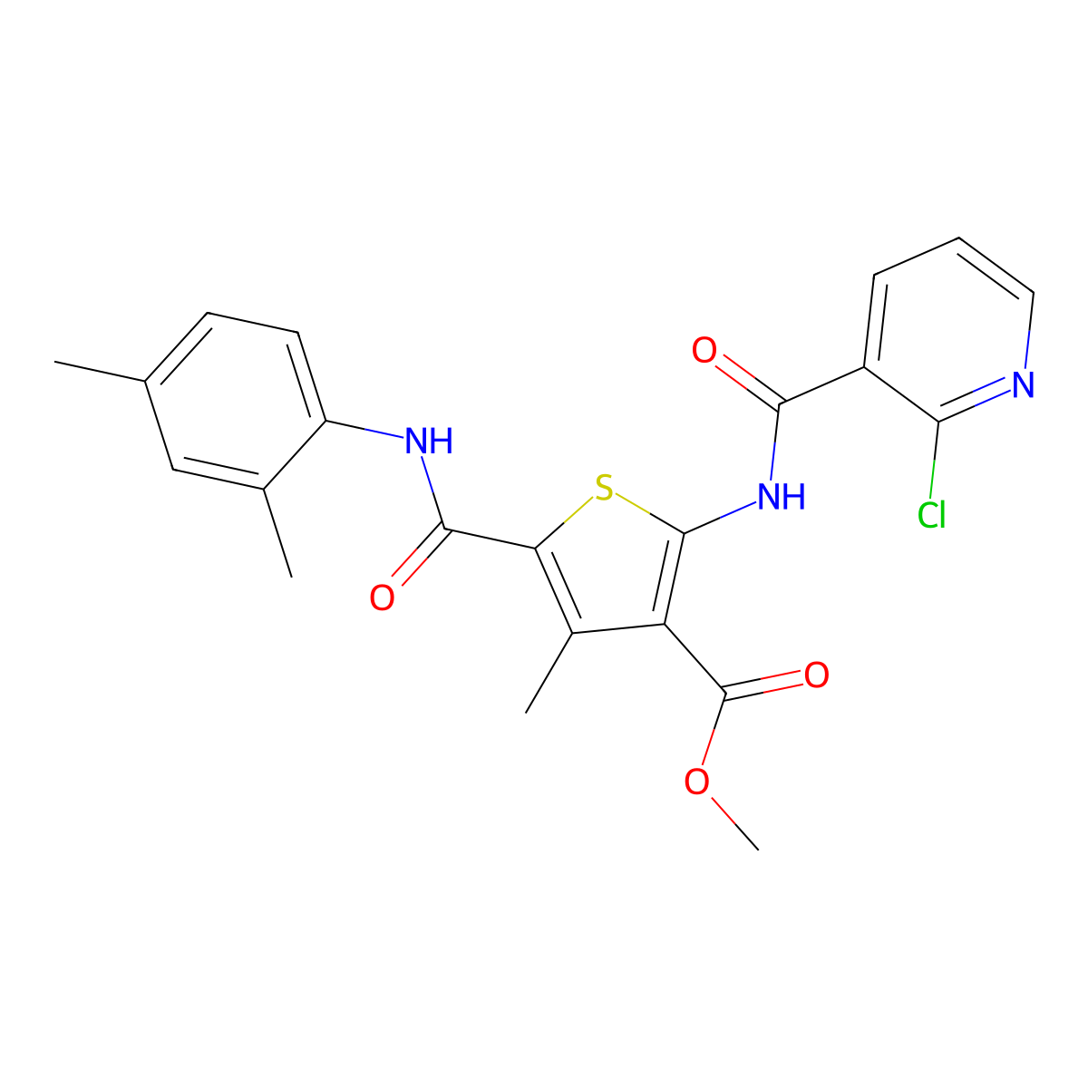 Methyl 2-[(2-chloropyridine-3-carbonyl)amino]-5-[(2,4-dimethylphenyl)carbamoyl]-4-methylthiophene-3-carboxylate molecular structure, CAS 445014-22-2