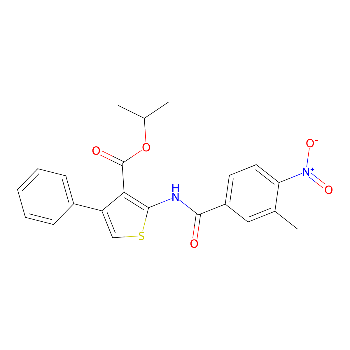Propan-2-yl 2-[(3-methyl-4-nitrobenzoyl)amino]-4-phenylthiophene-3-carboxylate molecular structure, CAS 445014-24-4