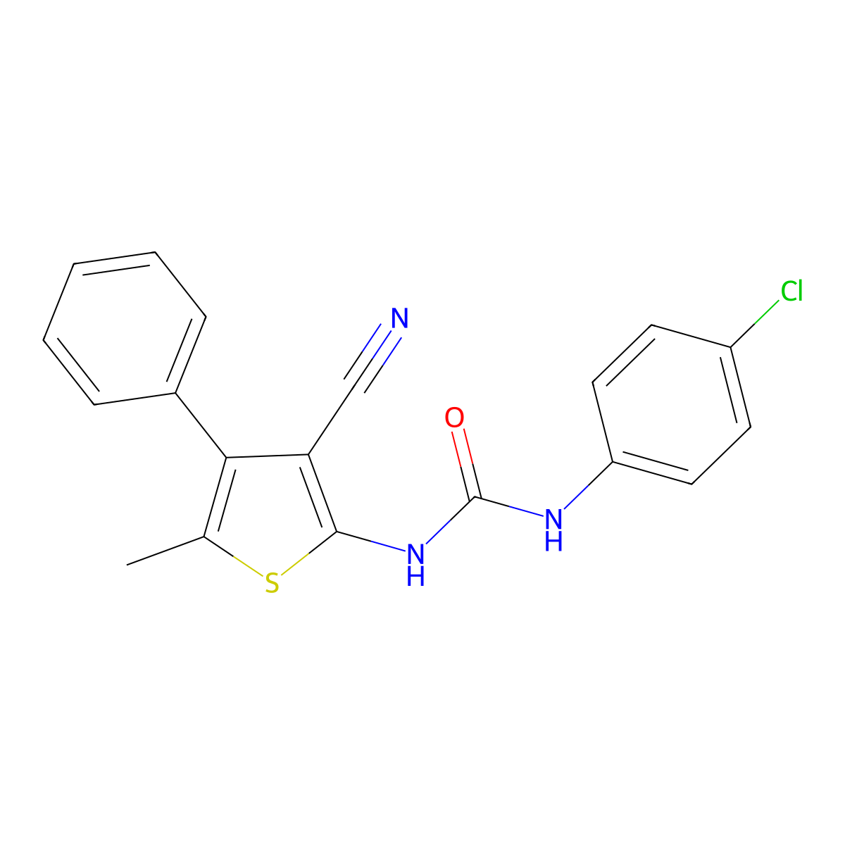 1-(4-Chlorophenyl)-3-(3-cyano-5-methyl-4-phenylthiophen-2-yl)urea molecular structure, CAS 445014-29-9