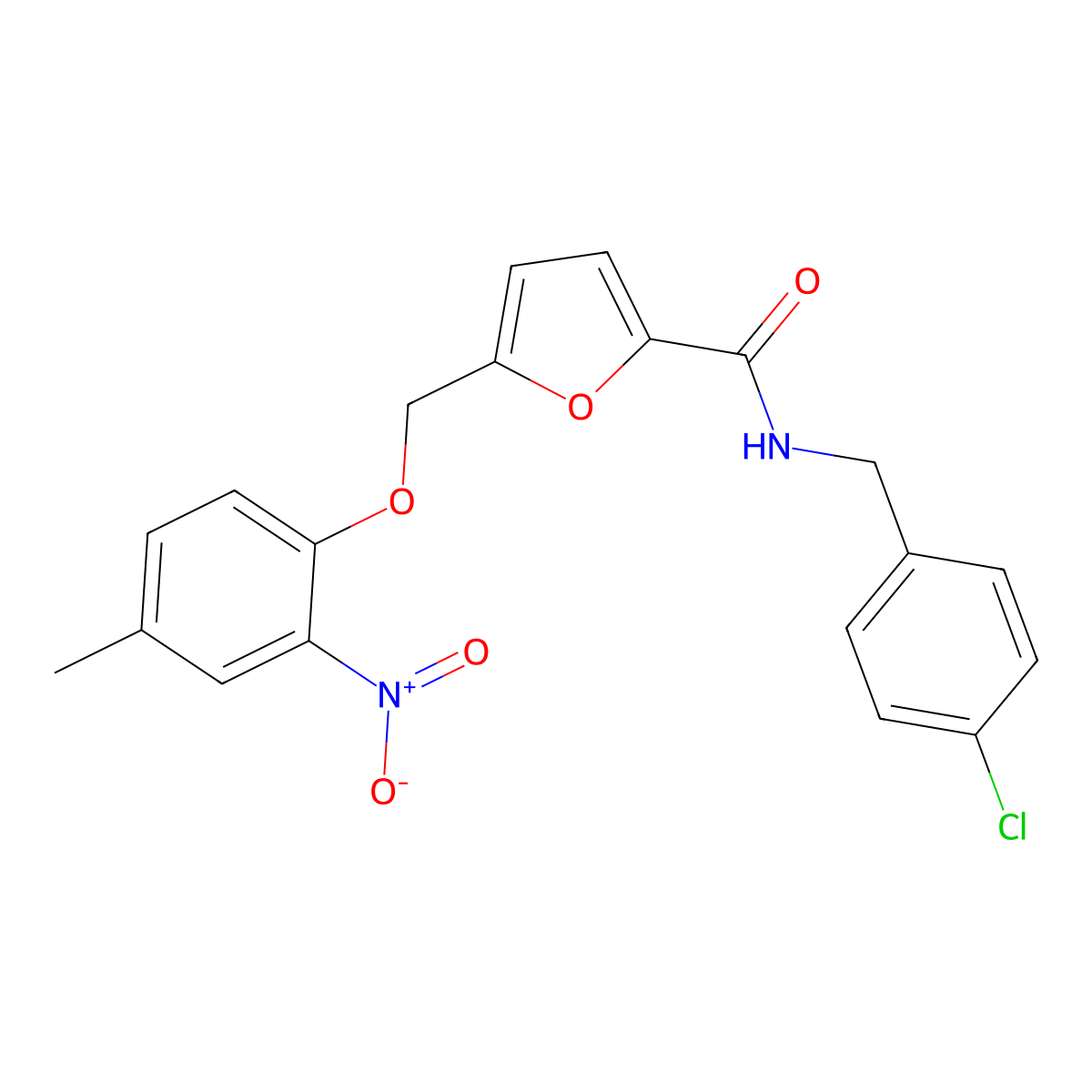 N-[(4-chlorophenyl)methyl]-5-[(4-methyl-2-nitrophenoxy)methyl]furan-2-carboxamide molecular structure, CAS 445014-35-7