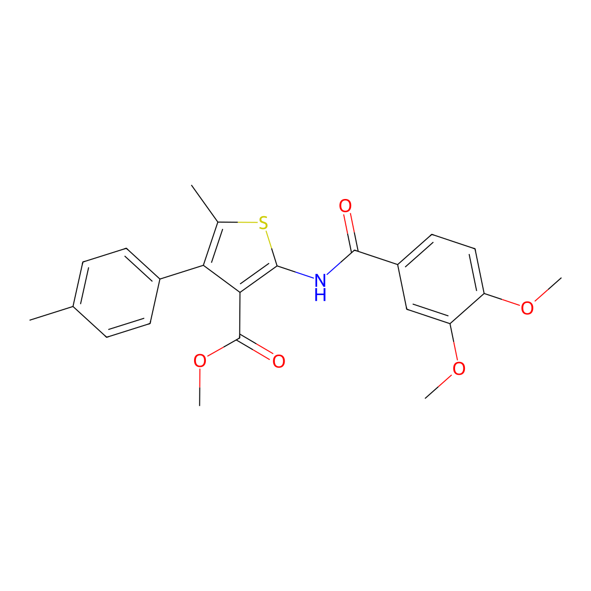 Methyl 2-[(3,4-dimethoxybenzoyl)amino]-5-methyl-4-(4-methylphenyl)thiophene-3-carboxylate molecular structure, CAS 445014-41-5