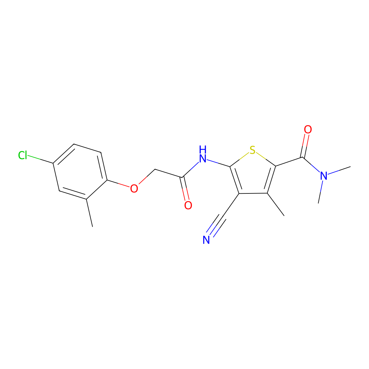 5-{[(4-chloro-2-methylphenoxy)acetyl]amino}-4-cyano-N,N,3-trimethylthiophene-2-carboxamide molecular structure, CAS 445014-42-6