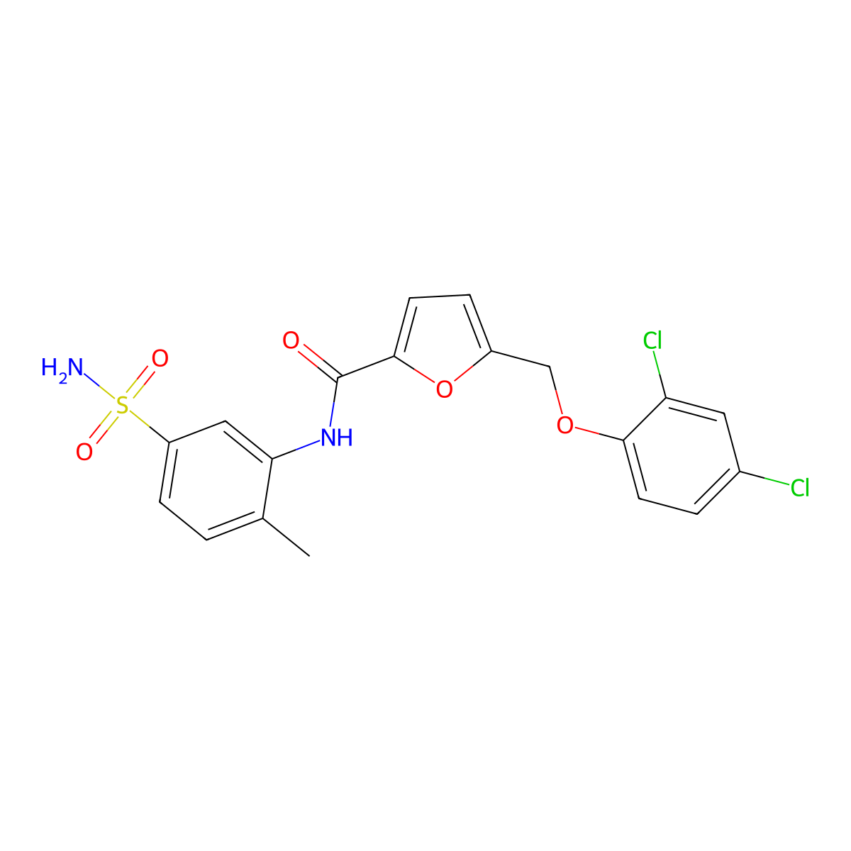 5-[(2,4-dichlorophenoxy)methyl]-N-(2-methyl-5-sulfamoylphenyl)furan-2-carboxamide molecular structure, CAS 445014-59-5