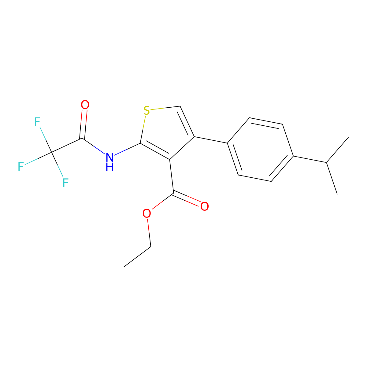 Ethyl 4-(4-propan-2-ylphenyl)-2-[(2,2,2-trifluoroacetyl)amino]thiophene-3-carboxylate molecular structure, CAS 445014-65-3
