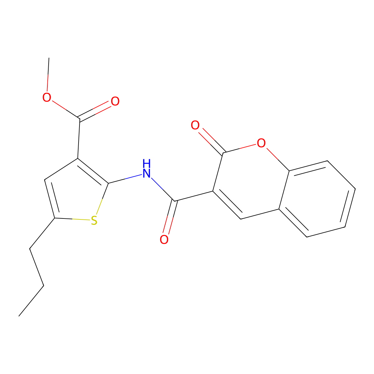 Methyl 2-[(2-oxochromene-3-carbonyl)amino]-5-propylthiophene-3-carboxylate molecular structure, CAS 445014-73-3