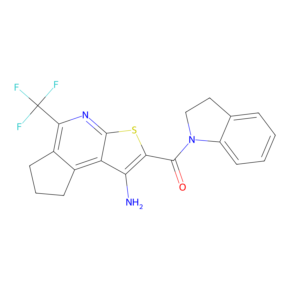 [1-amino-5-(trifluoromethyl)-7,8-dihydro-6H-cyclopenta[d]thieno[2,3-b]pyridin-2-yl](2,3-dihydro-1H-indol-1-yl)methanone molecular structure, CAS 445014-78-8