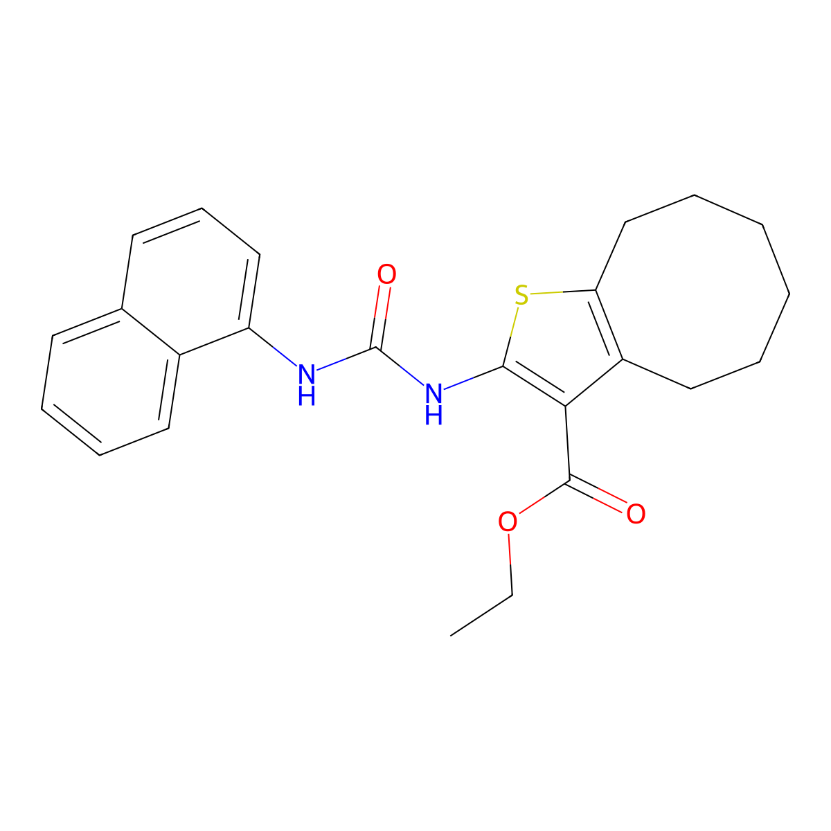 Ethyl 2-{[(1-naphthylamino)carbonyl]amino}-4,5,6,7,8,9-hexahydrocycloocta[b]thiophene-3-carboxylate molecular structure, CAS 445014-88-0