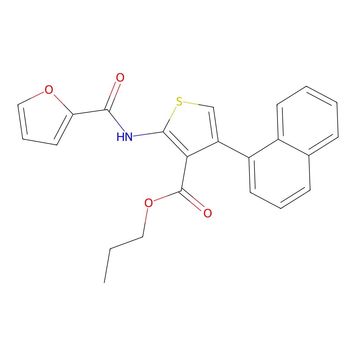 Propyl 2-(2-furoylamino)-4-(1-naphthyl)-3-thiophenecarboxylate molecular structure, CAS 445014-93-7