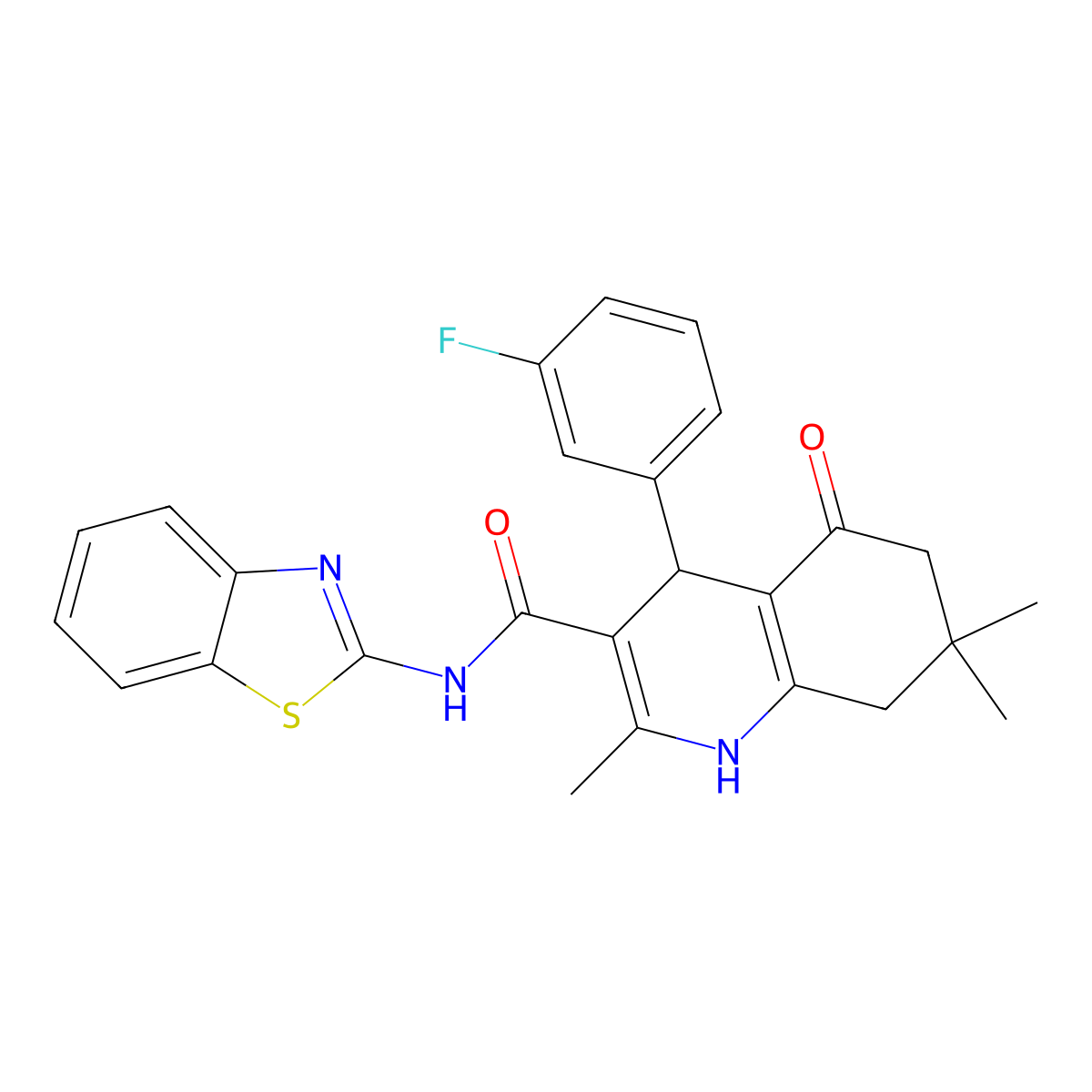 N-(1,3-Benzothiazol-2-YL)-4-(3-fluorophenyl)-2,7,7-trimethyl-5-oxo-1,4,5,6,7,8-hexahydro-3-quinolinecarboxamide molecular structure, CAS 445015-07-6